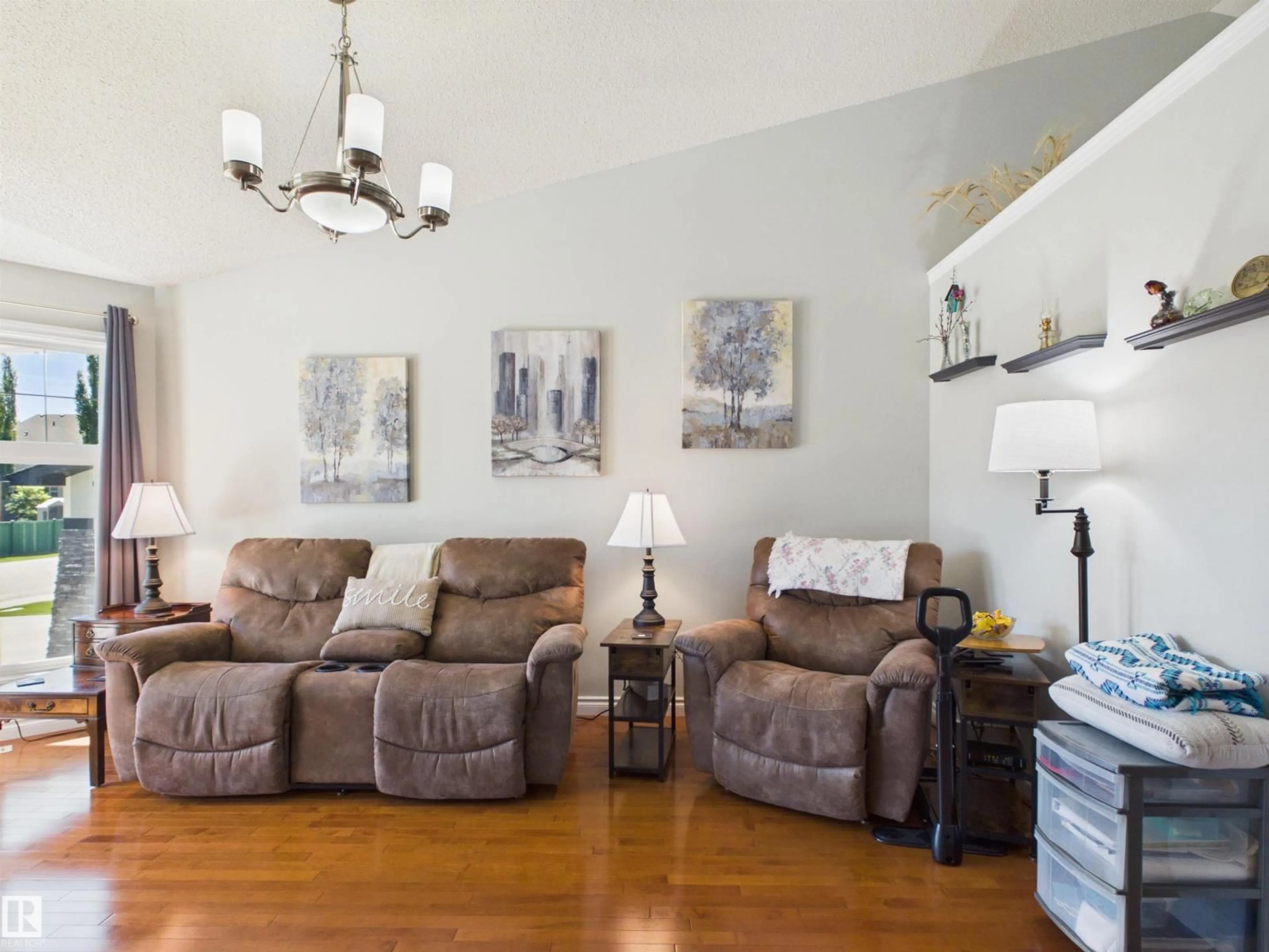 Living room with furniture, wood/laminate floor for 2043 CHRISTOPHER CL, Sherwood Park Alberta T8H0M9