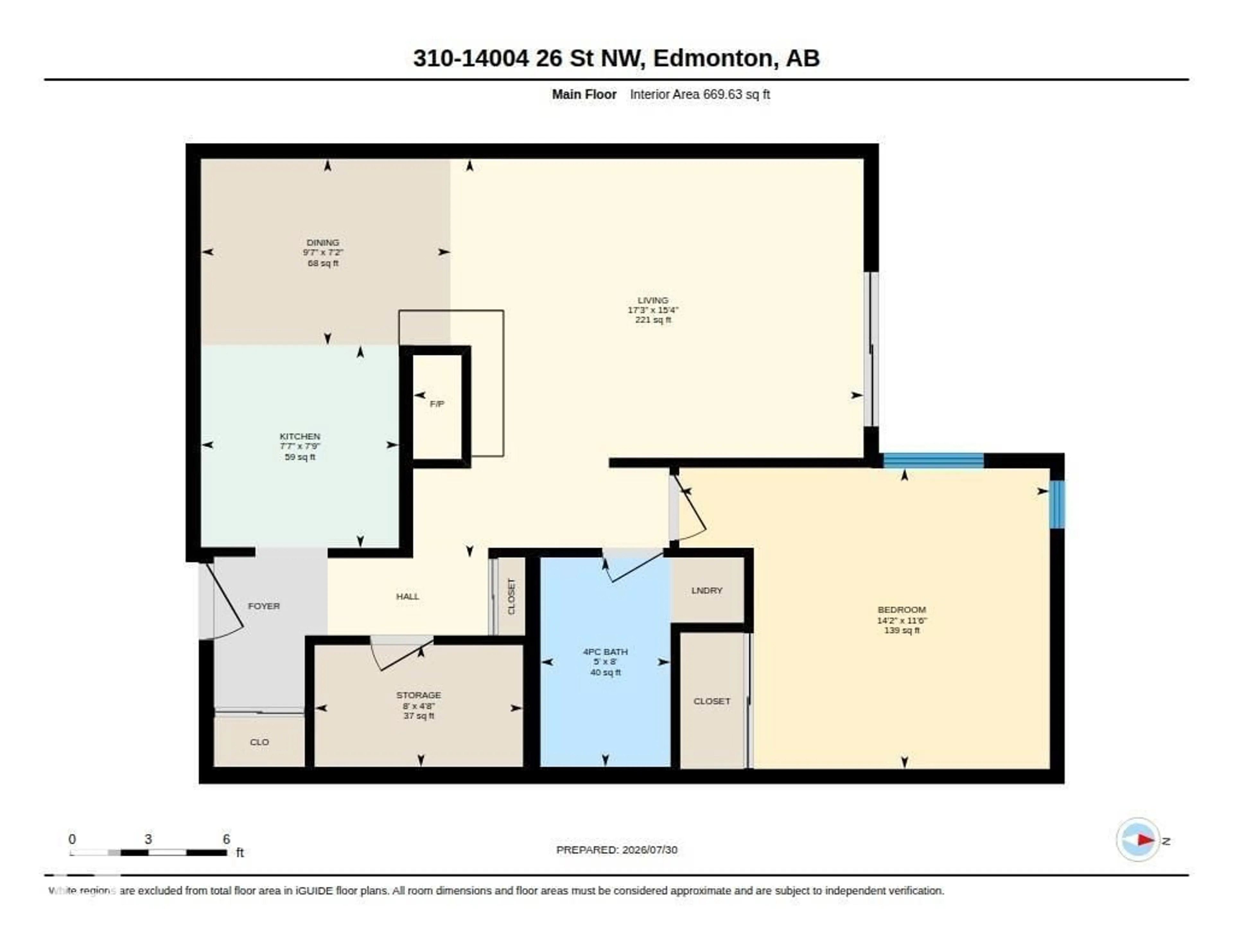 Floor plan for NW - 310 14004 26 ST, Edmonton Alberta T5Y1Y4