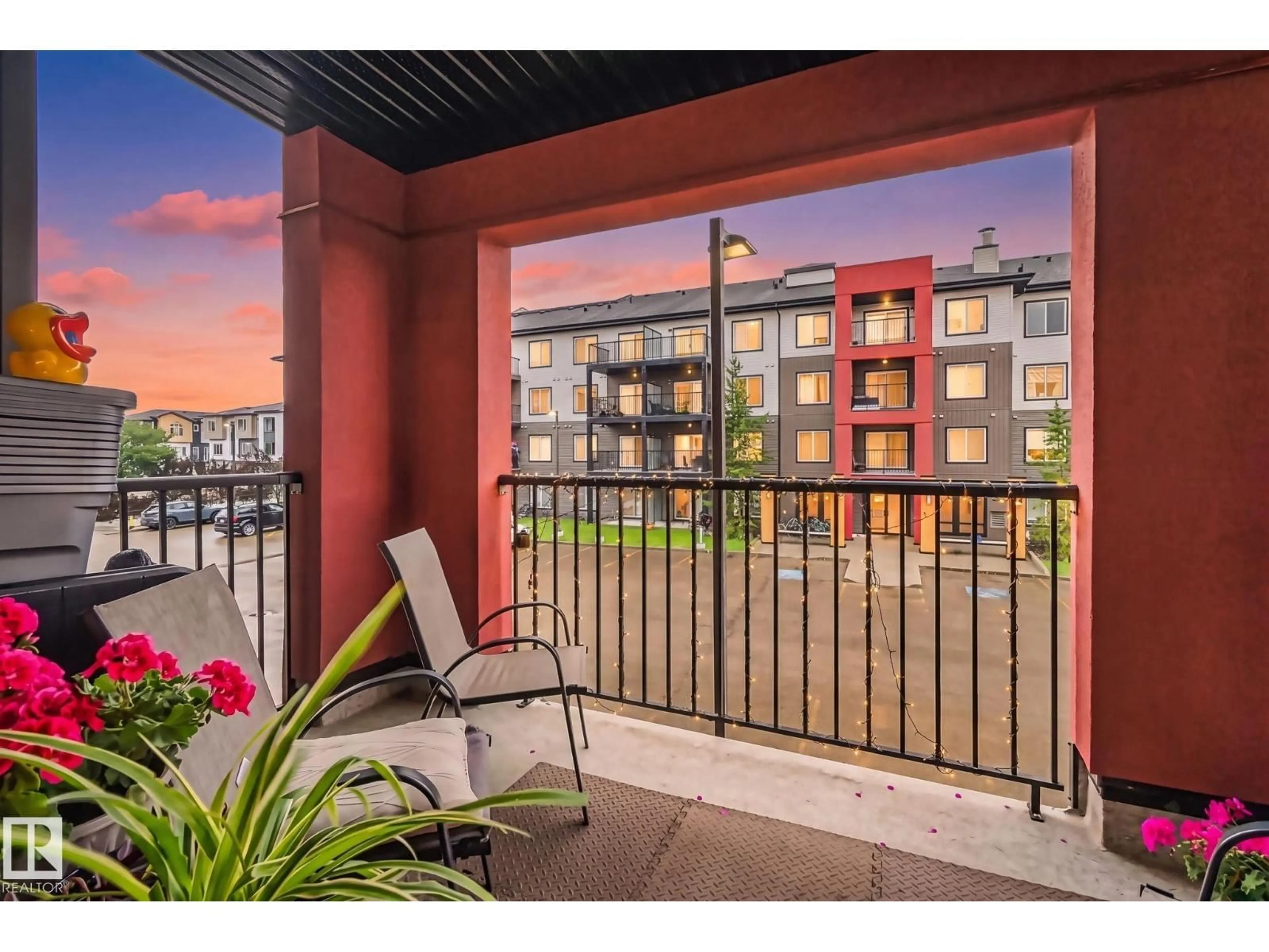 Patio, city buildings view from balcony for 344 - 226 WINDERMERE RD, Edmonton Alberta T6W2P2