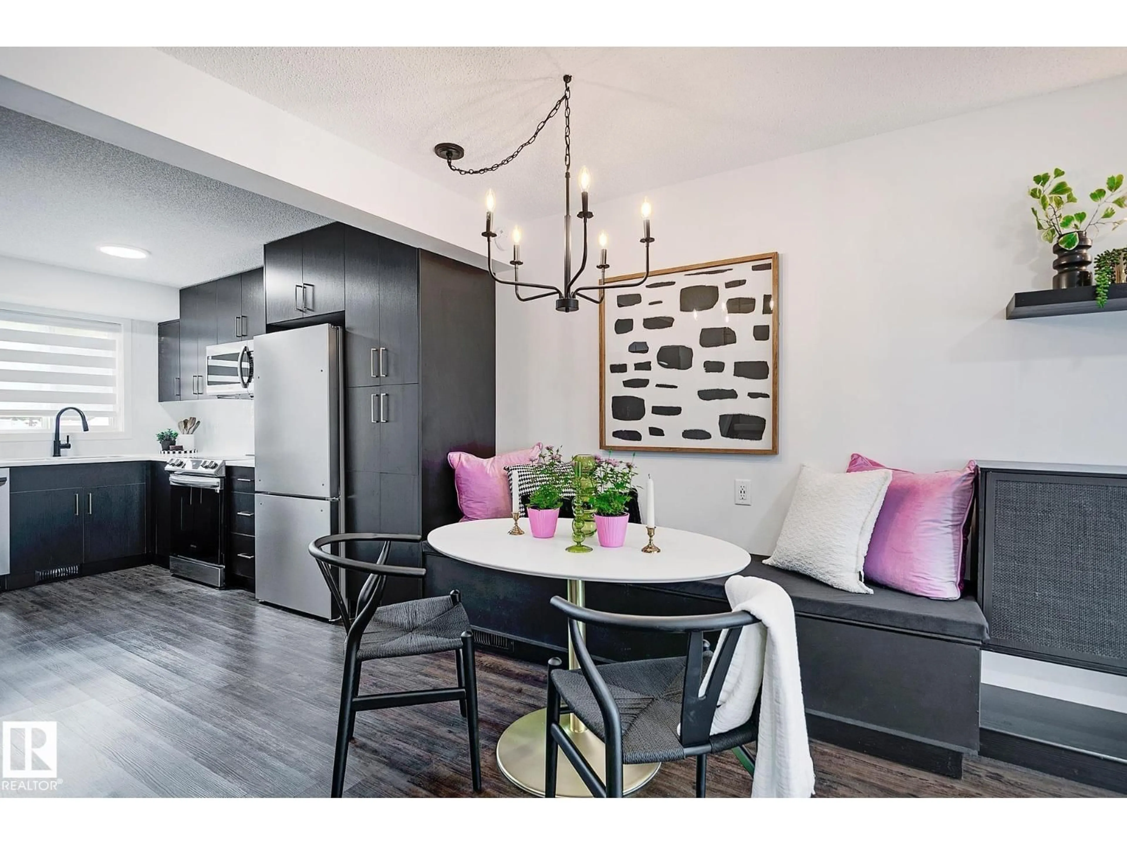 Open concept kitchen, wood/laminate floor for 19F MEADOWLARK VG NW, Edmonton Alberta T5R5X3