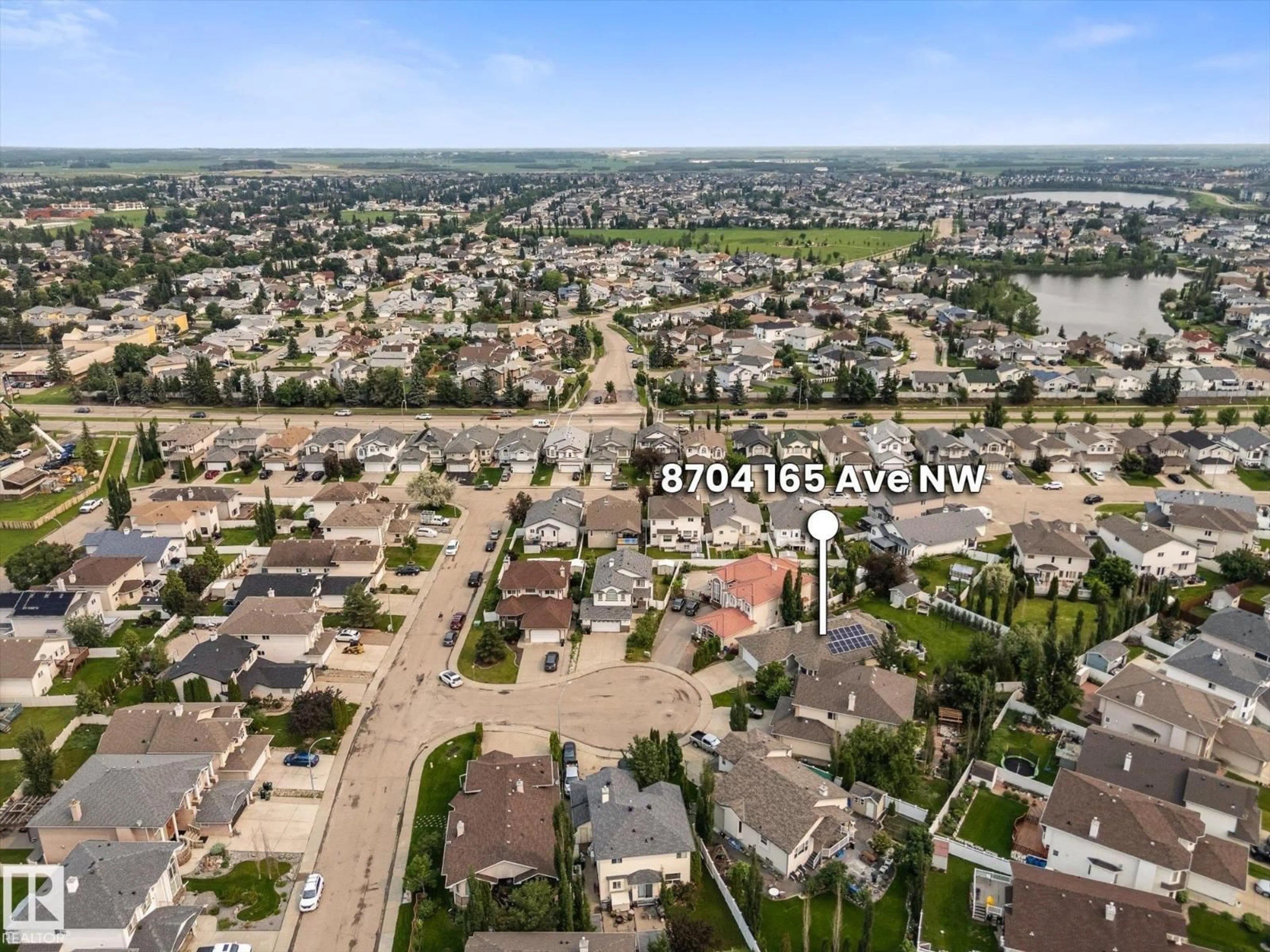 A pic from outside/outdoor area/front of a property/back of a property/a pic from drone, water/lake/river/ocean view for 8704 165 AV, Edmonton Alberta T5Z2W9