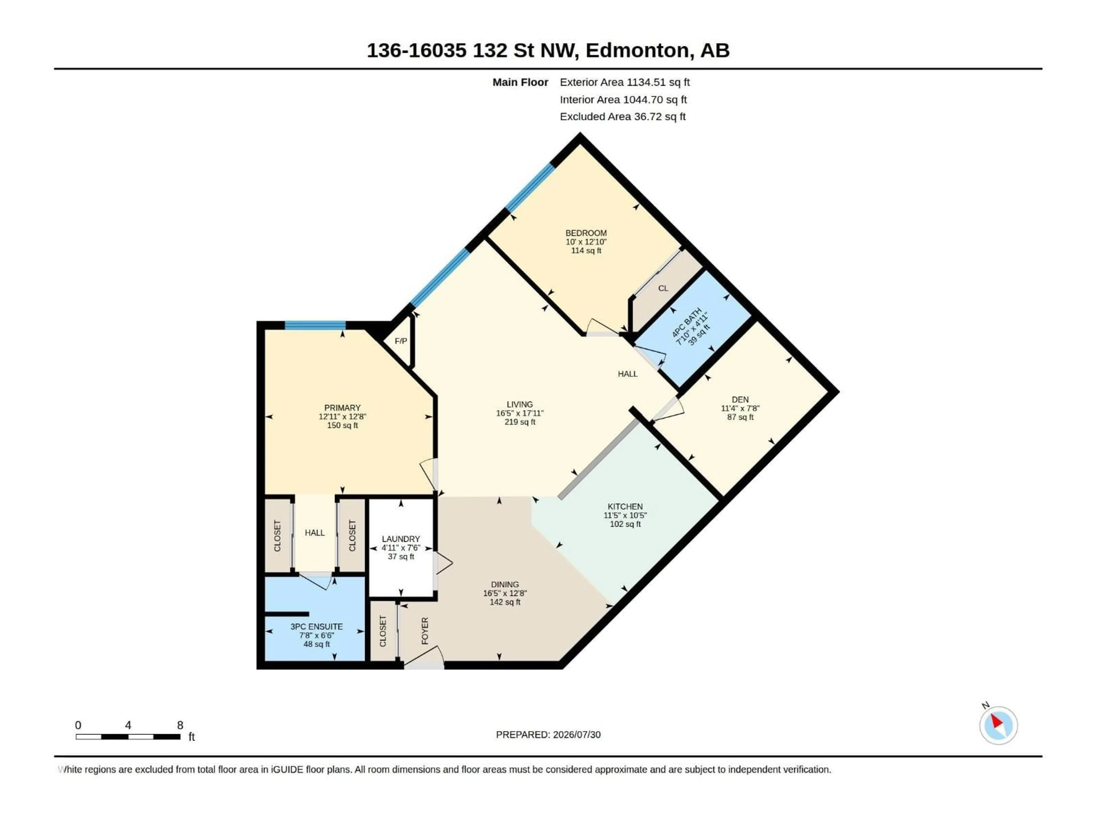 Floor plan for 136 16035 132 ST NW, Edmonton Alberta T6V0B4