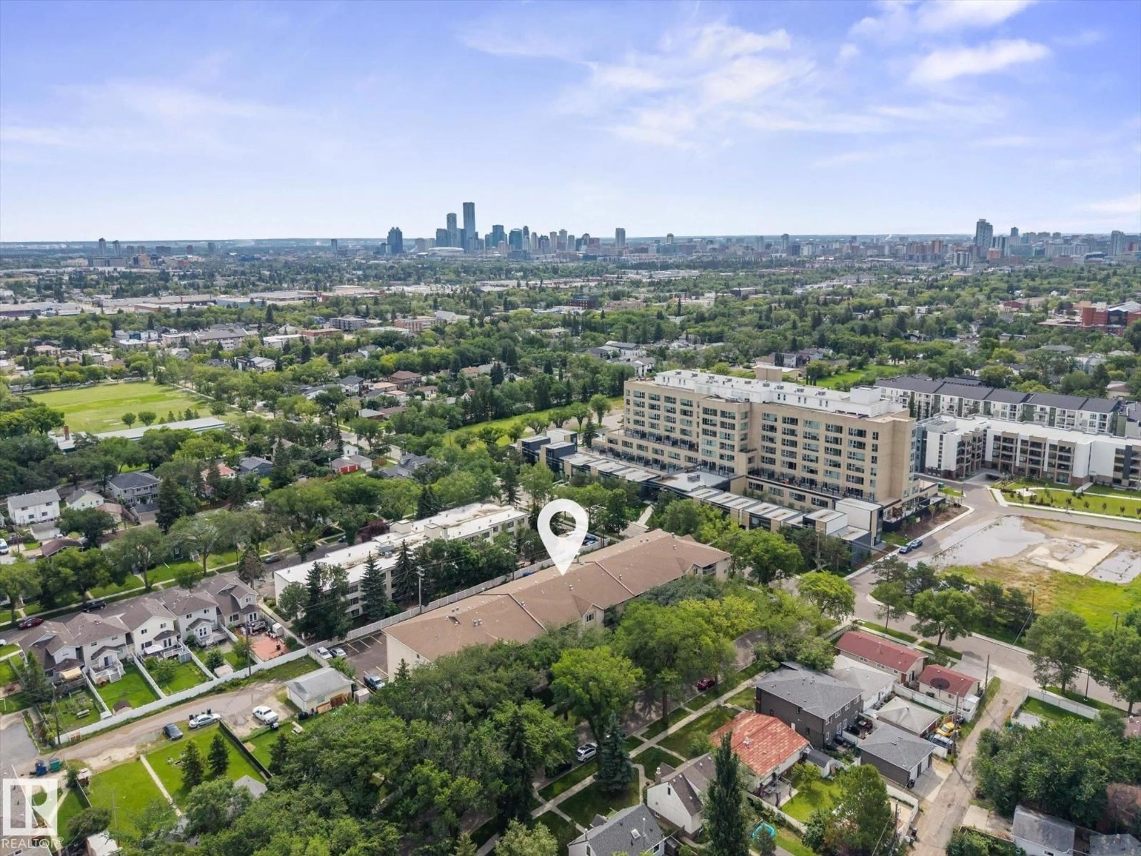 A pic from outside/outdoor area/front of a property/back of a property/a pic from drone, city buildings view from balcony for #304 - 11511 130 ST NW, Edmonton Alberta T5M4B3