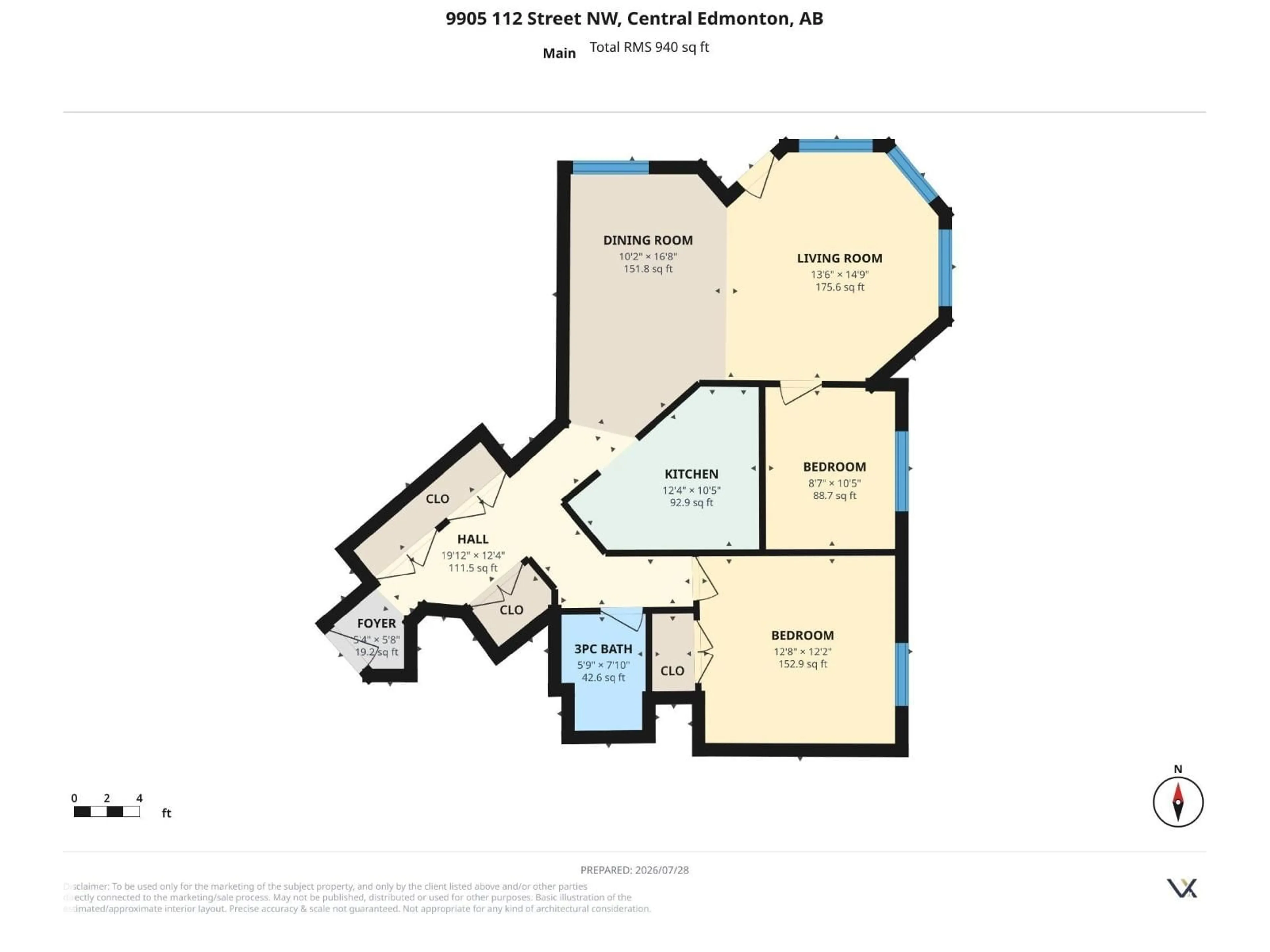 Floor plan for #206 - 9905 112 ST, Edmonton Alberta T5K1L6