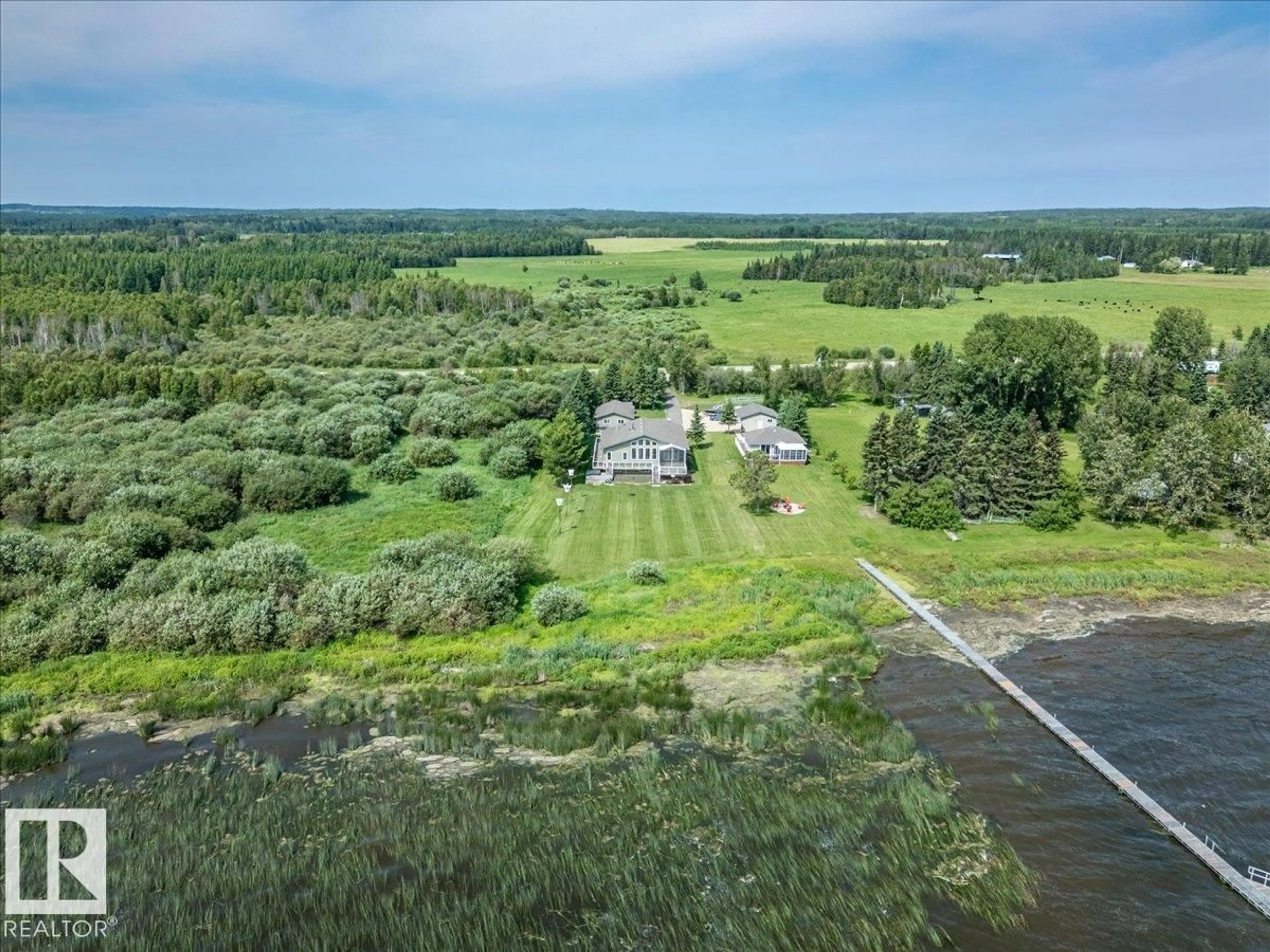A pic from outside/outdoor area/front of a property/back of a property/a pic from drone, water/lake/river/ocean view for 47257 HWY 771, Rural Leduc County Alberta T0C2C0