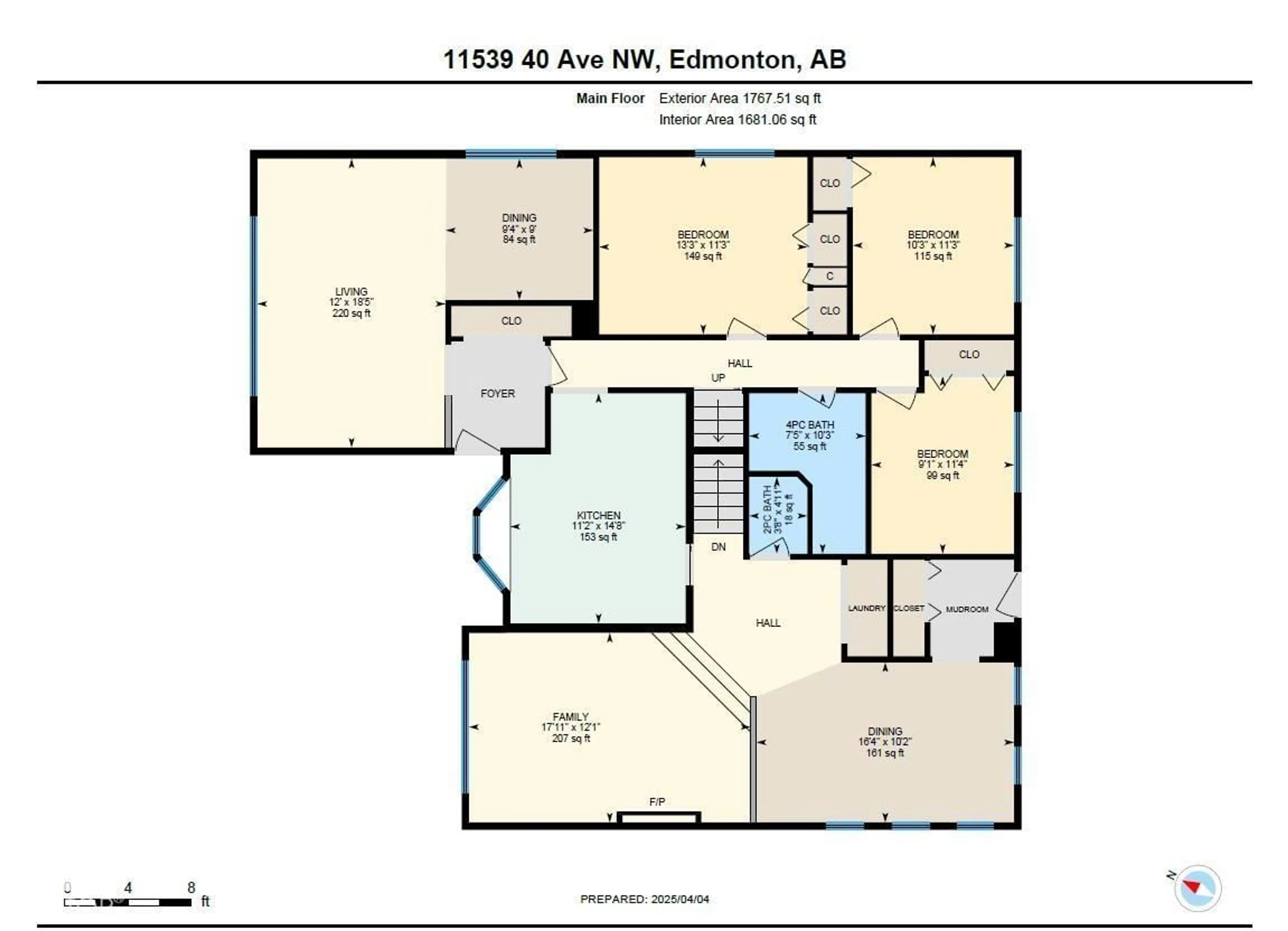 Floor plan for 11539 40 AV, Edmonton Alberta T6J0R7