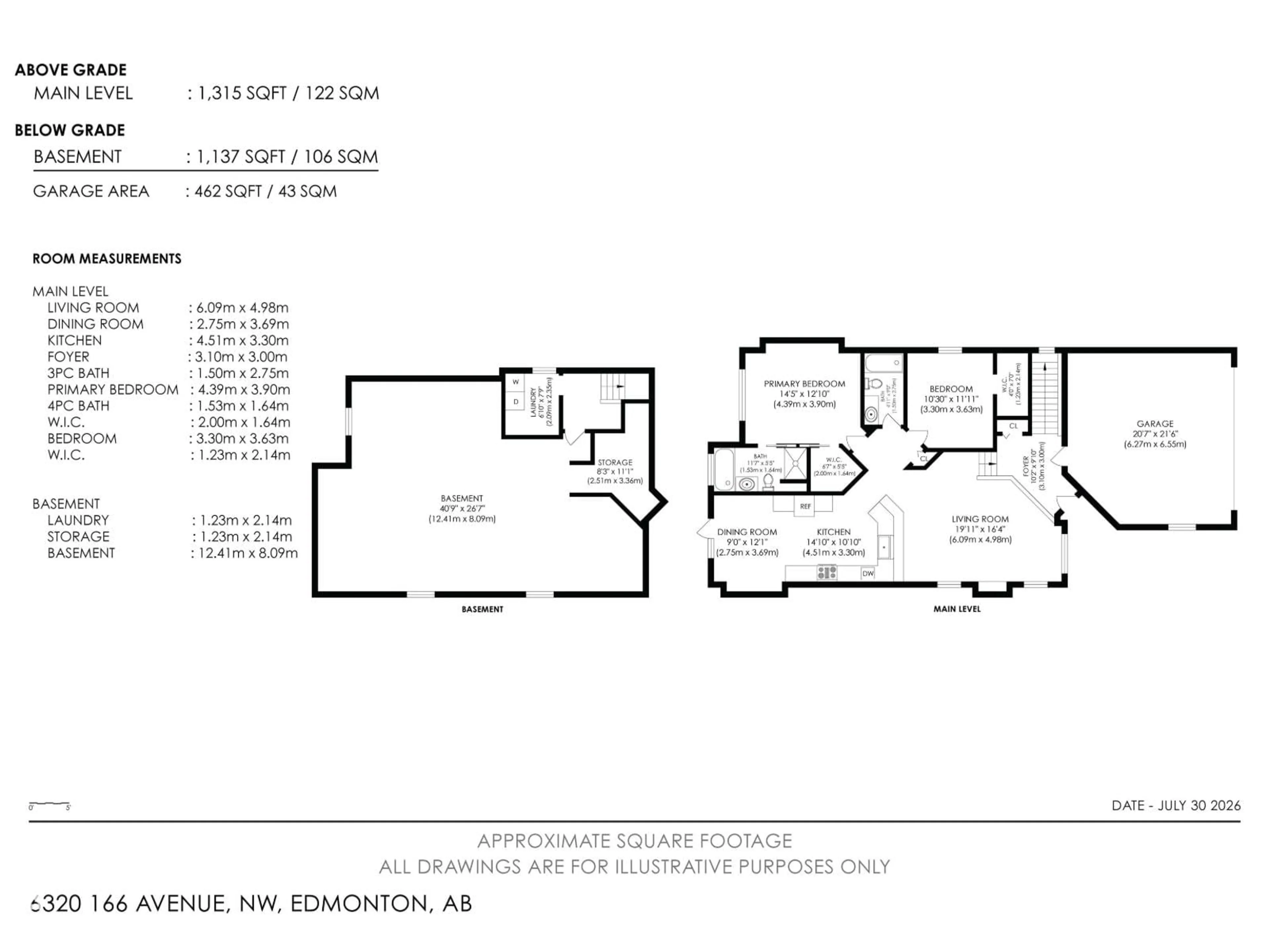 Floor plan for 6320 166 AV, Edmonton Alberta T5Y3M9