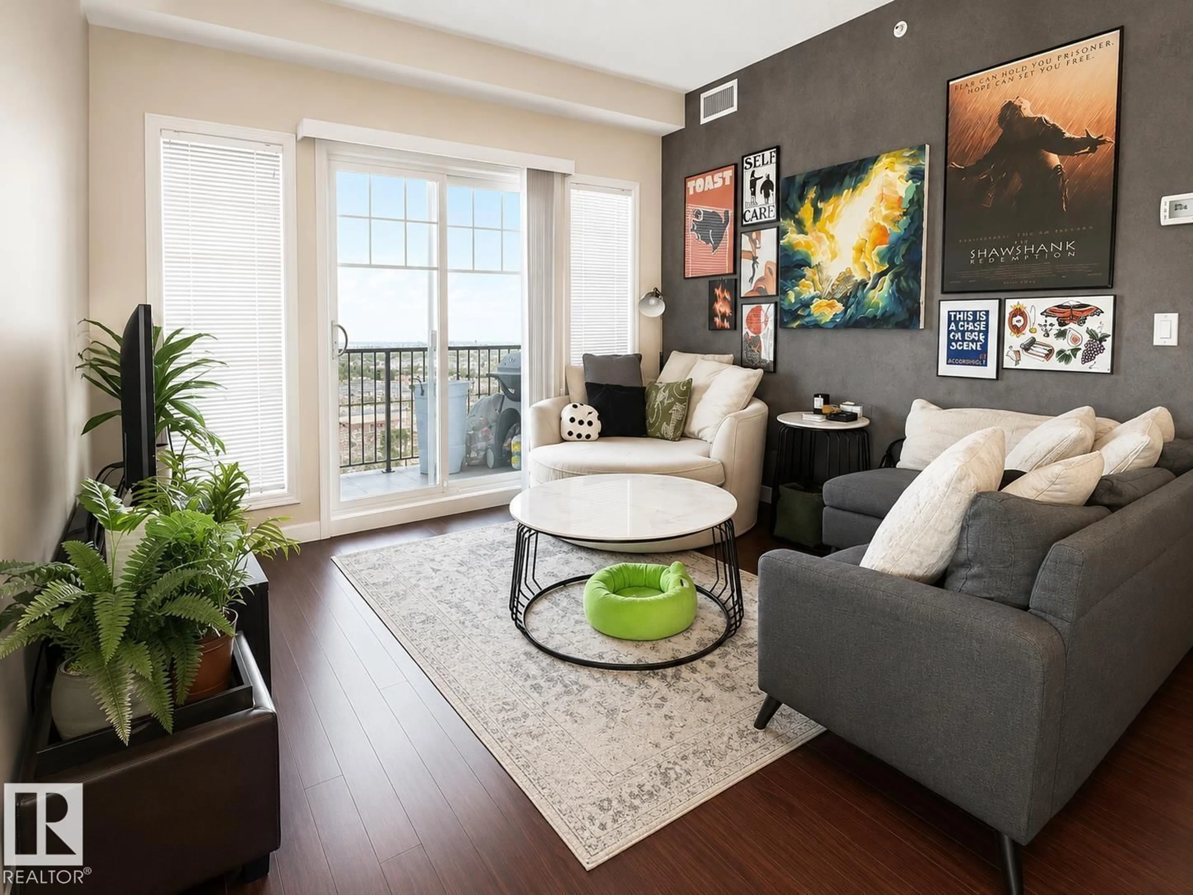 Living room with furniture, wood/laminate floor for 3403 AUGUSTINE CR, Sherwood Park Alberta T8H0X8