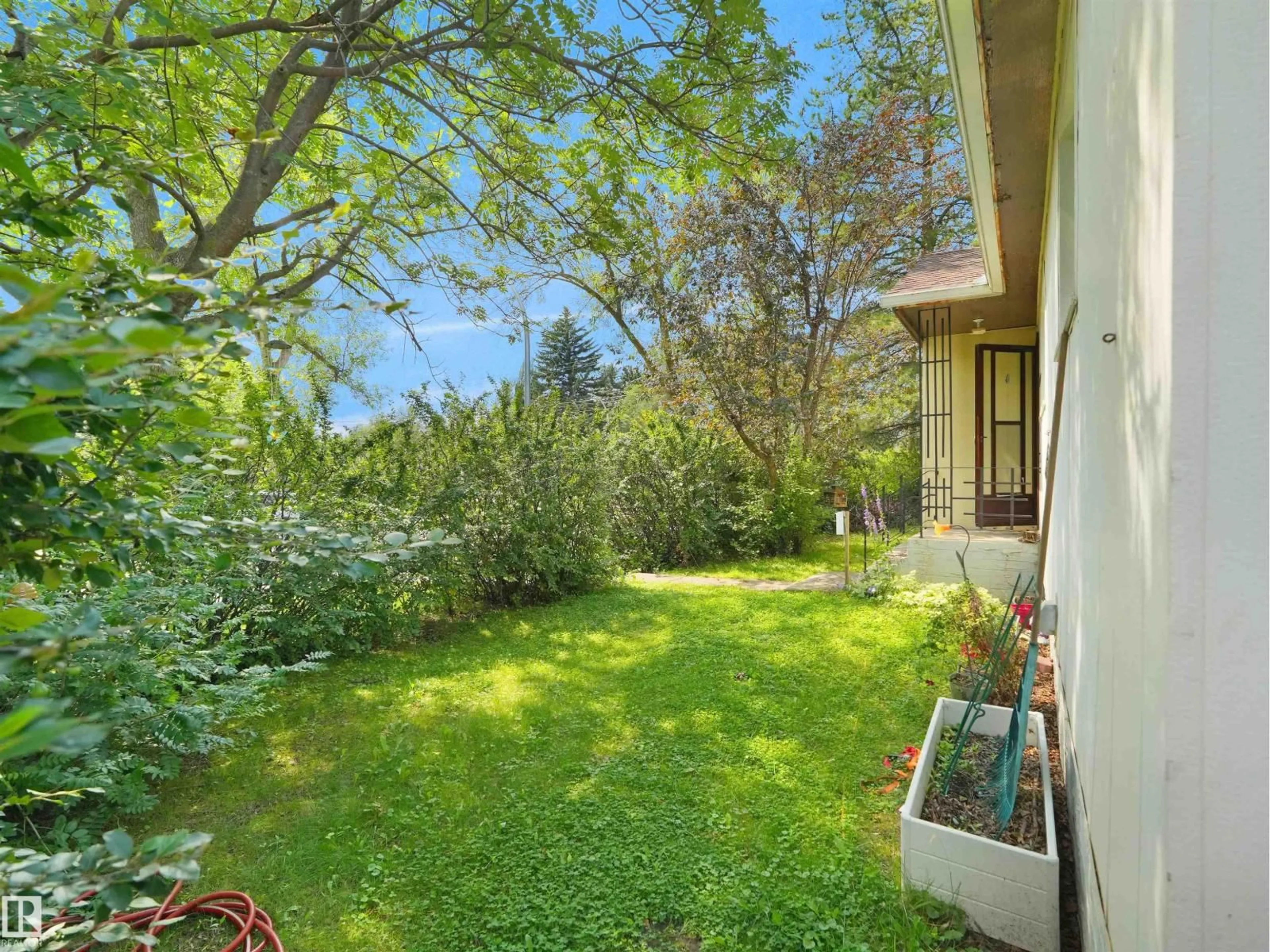 Patio, forest/trees view for 10816 54 AV, Edmonton Alberta T6H0T9