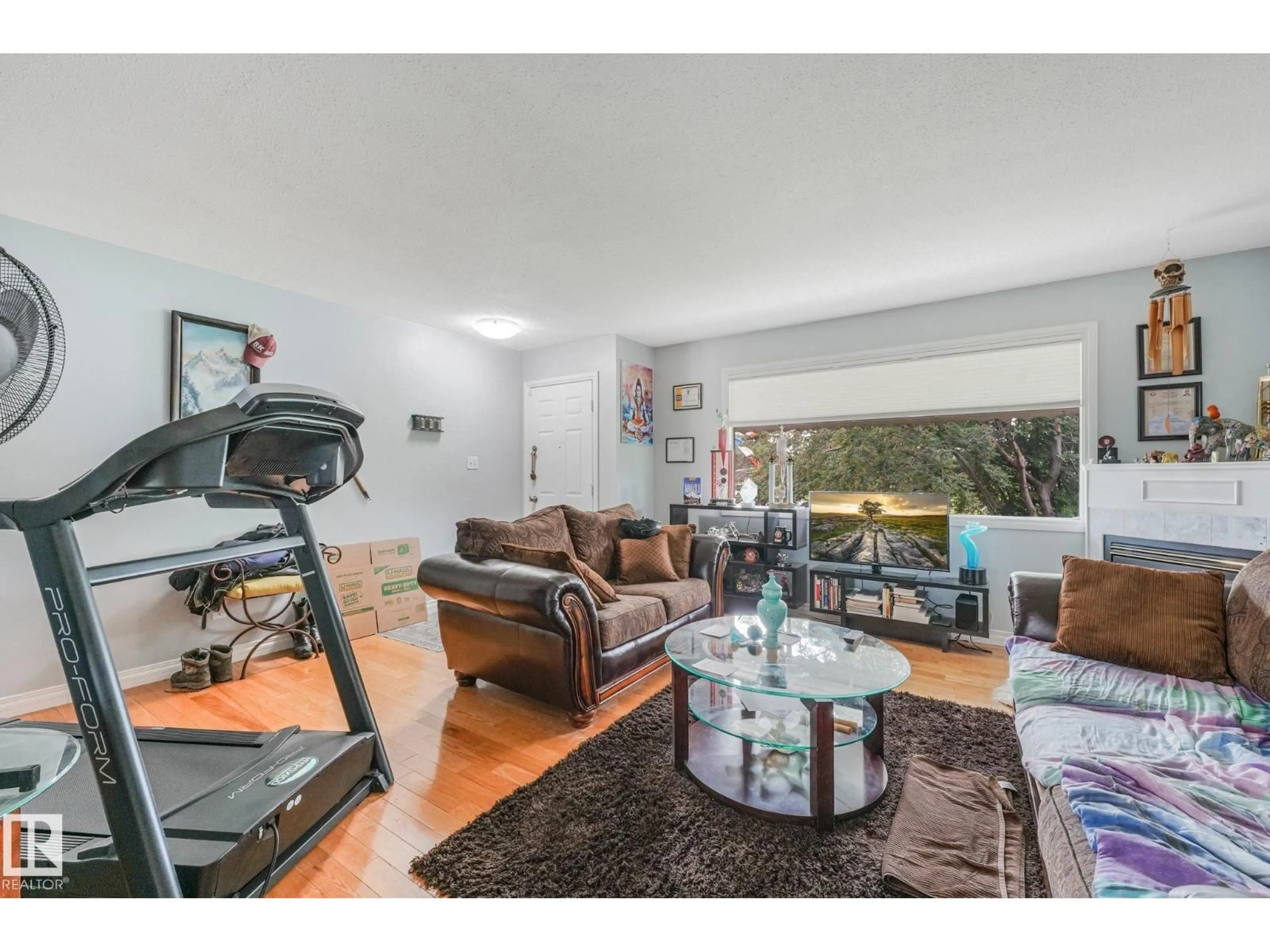 Living room with furniture, wood/laminate floor for 8712 137 AV, Edmonton Alberta T5E1Y4