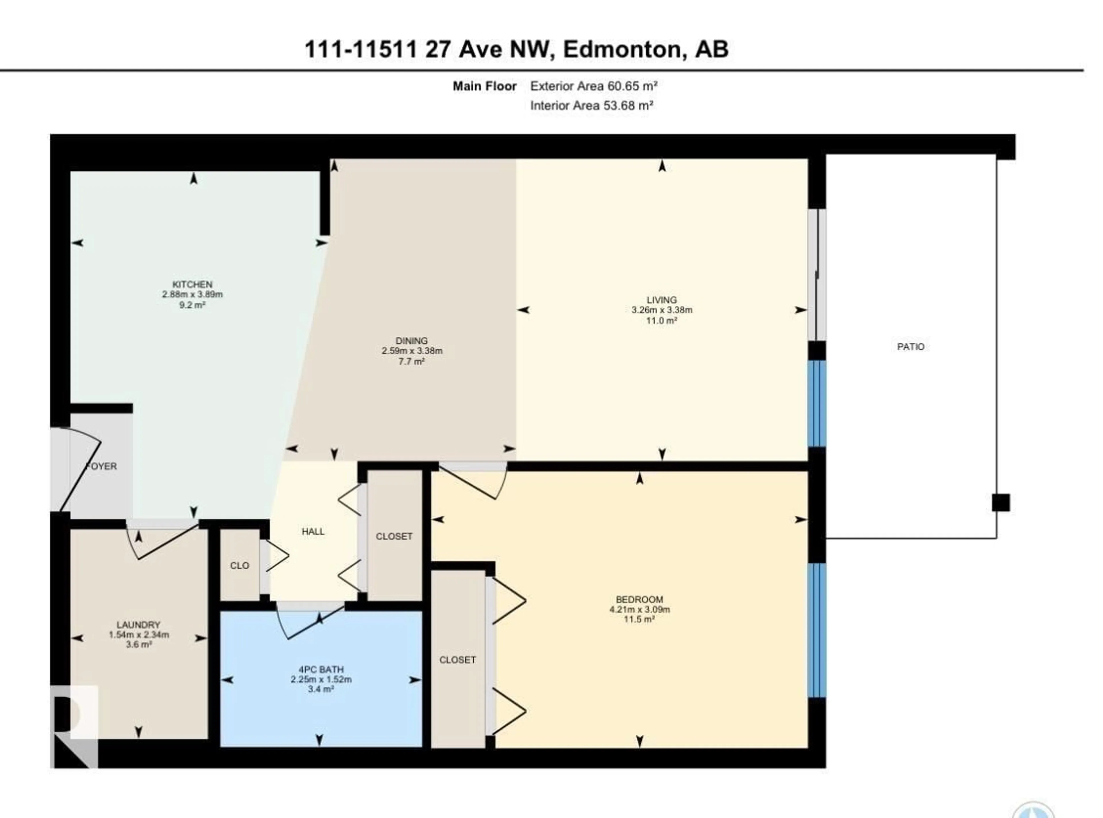 Floor plan for #111 - 11511 27 AV, Edmonton Alberta T6J7J8