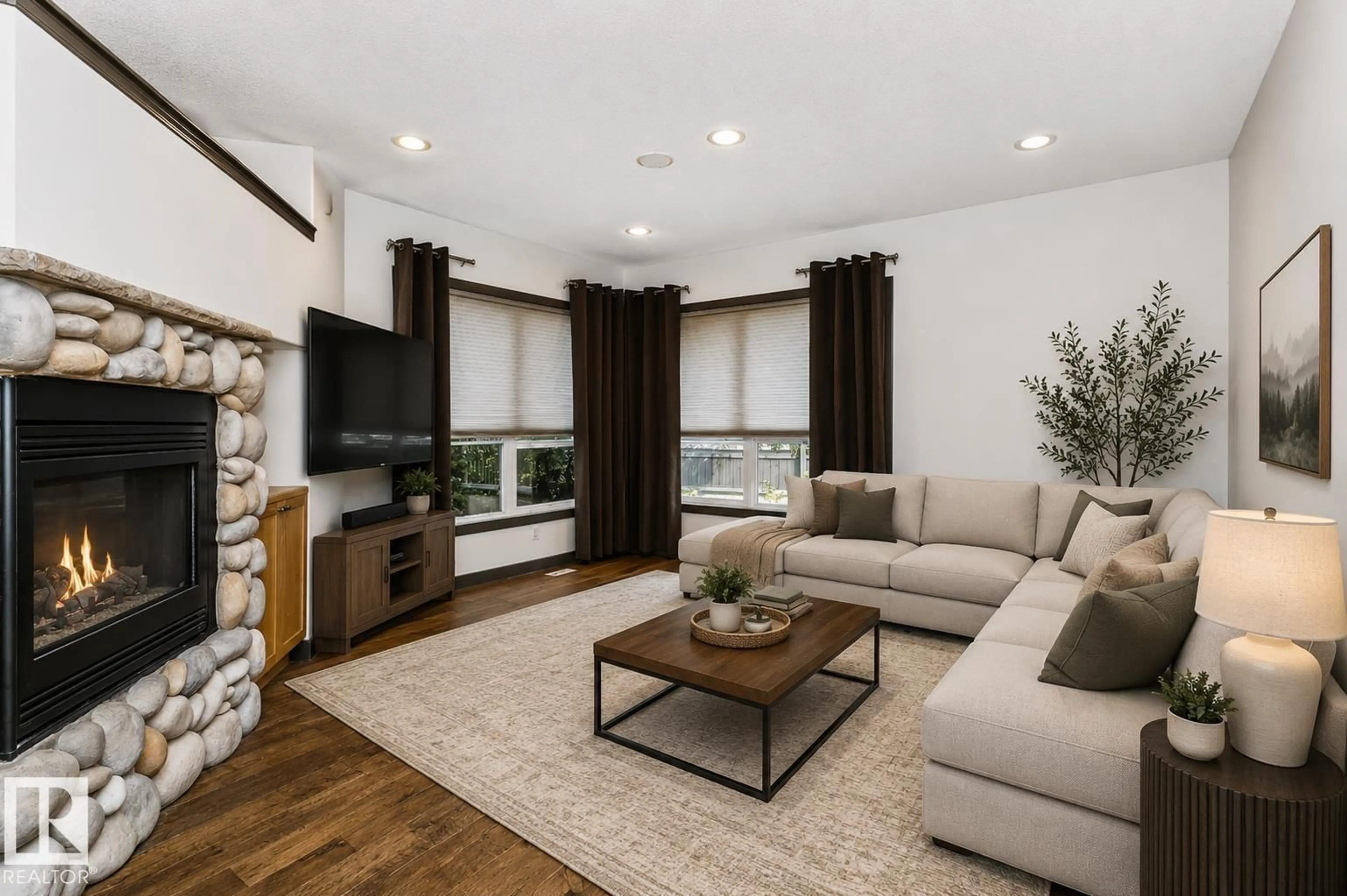 Living room with furniture, wood/laminate floor for 536 HIGHLAND DR, Sherwood Park Alberta T8A6E3