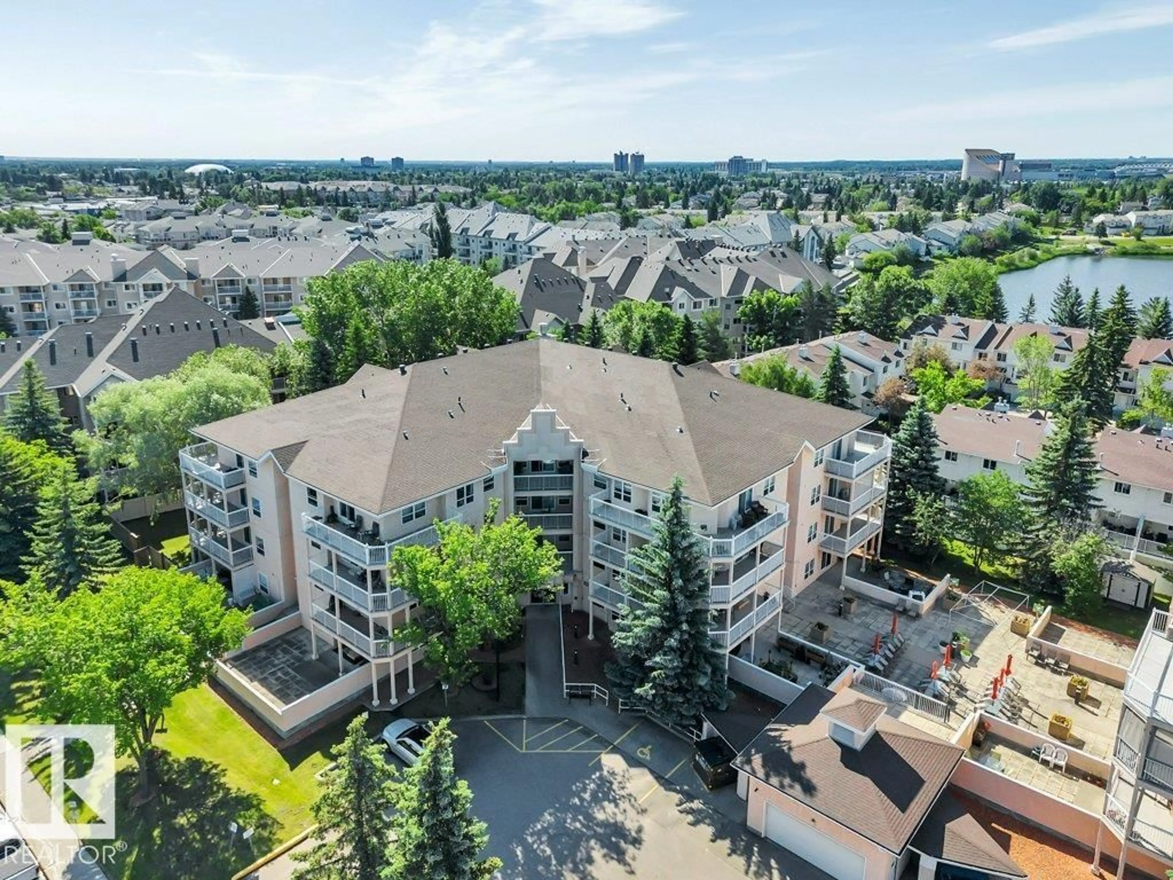 A pic from outside/outdoor area/front of a property/back of a property/a pic from drone, city buildings view from balcony for 404 - 17511 98A AV, Edmonton Alberta T5T6A2
