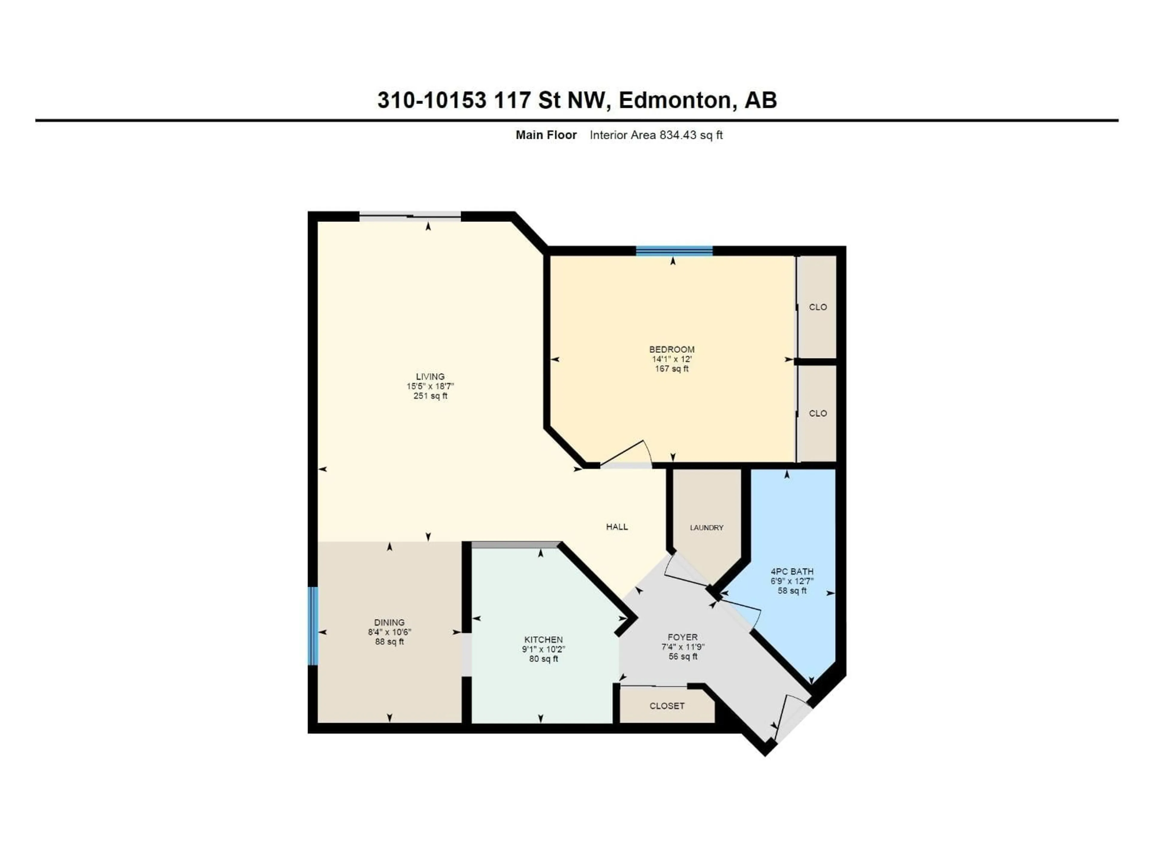 Floor plan for 310 - 10153 117 ST, Edmonton Alberta T5K1X5