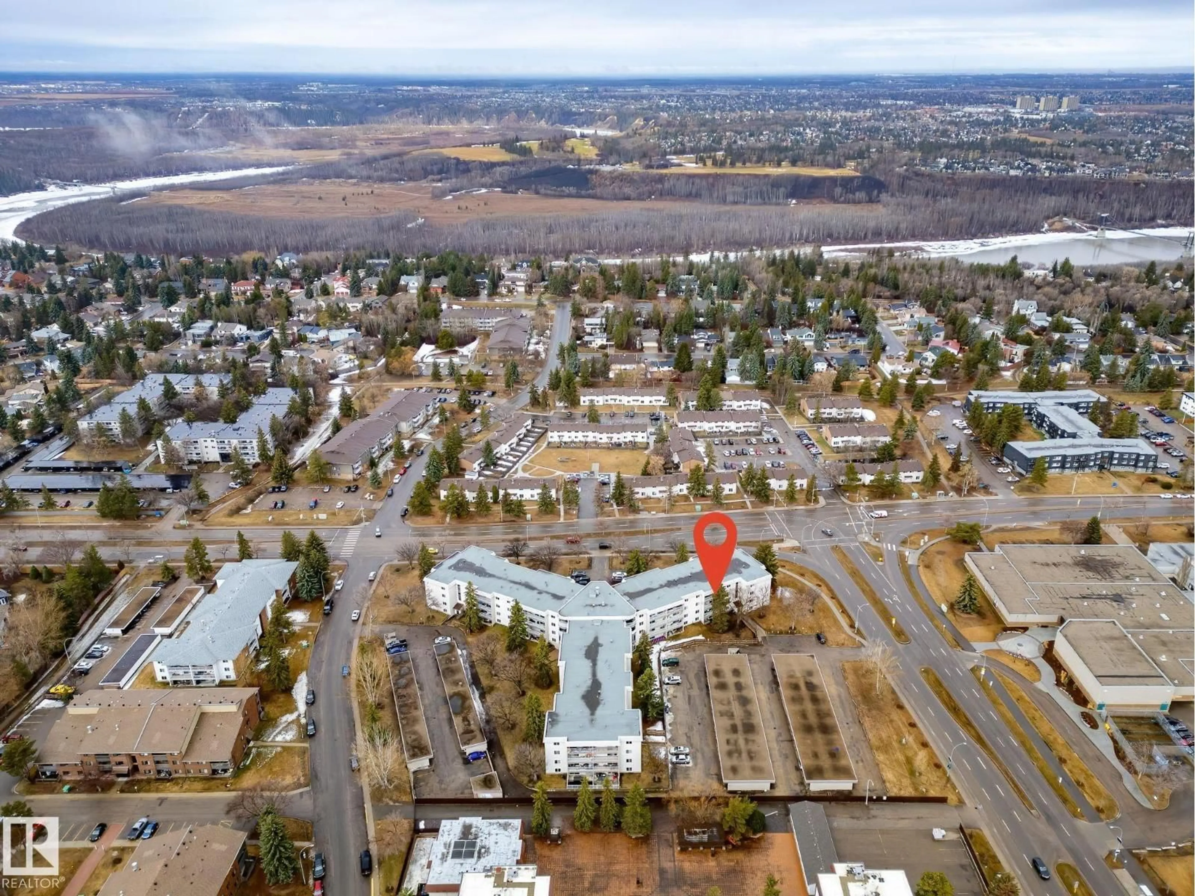 A pic from outside/outdoor area/front of a property/back of a property/a pic from drone, city buildings view from balcony for #106 - 5125 RIVERBEND RD, Edmonton Alberta T6H5K5