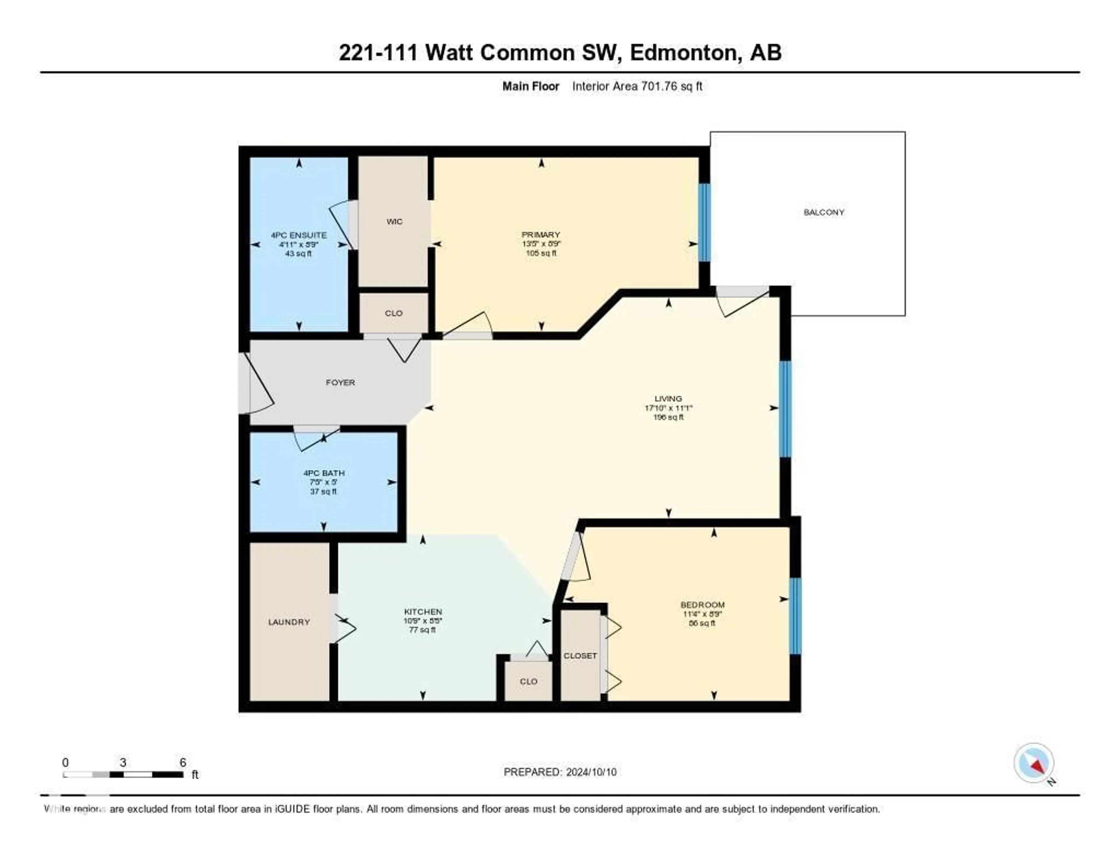 Floor plan for 111 - 221 WATT CM, Edmonton Alberta T6X2C6
