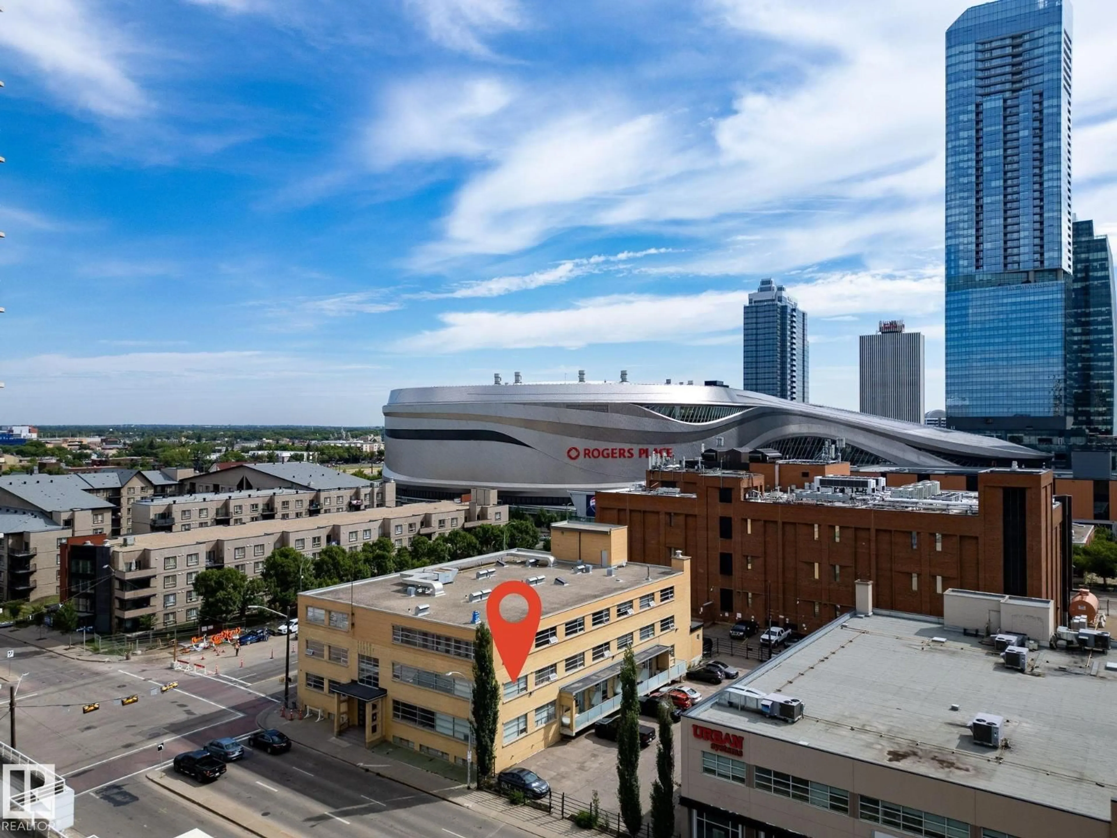 A pic from outside/outdoor area/front of a property/back of a property/a pic from drone, city buildings view from balcony for #201 - 10355 105 ST NW, Edmonton Alberta T5J1E8