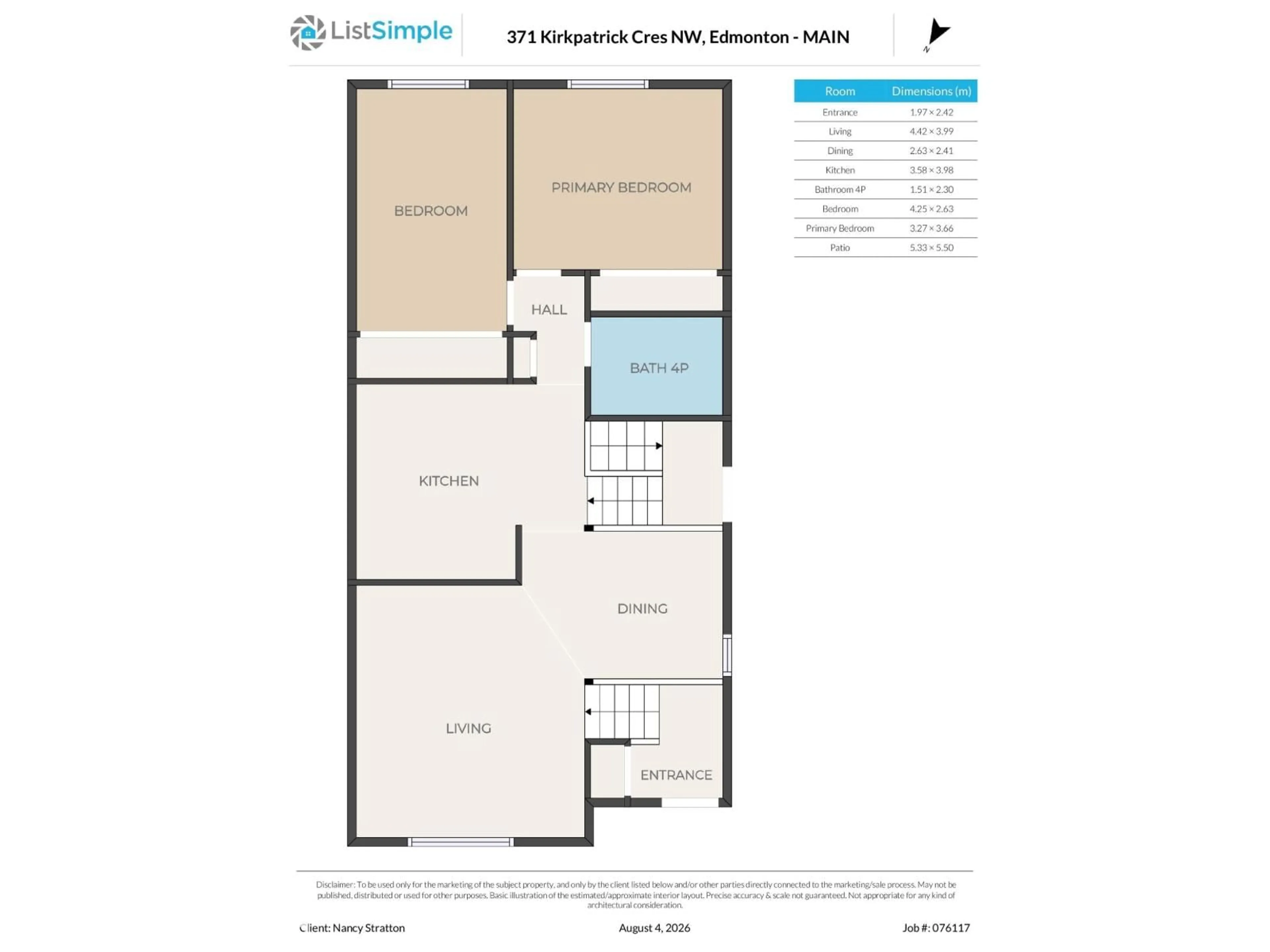 Floor plan for 371 KIRKPATRICK CR, Edmonton Alberta T6L5C9