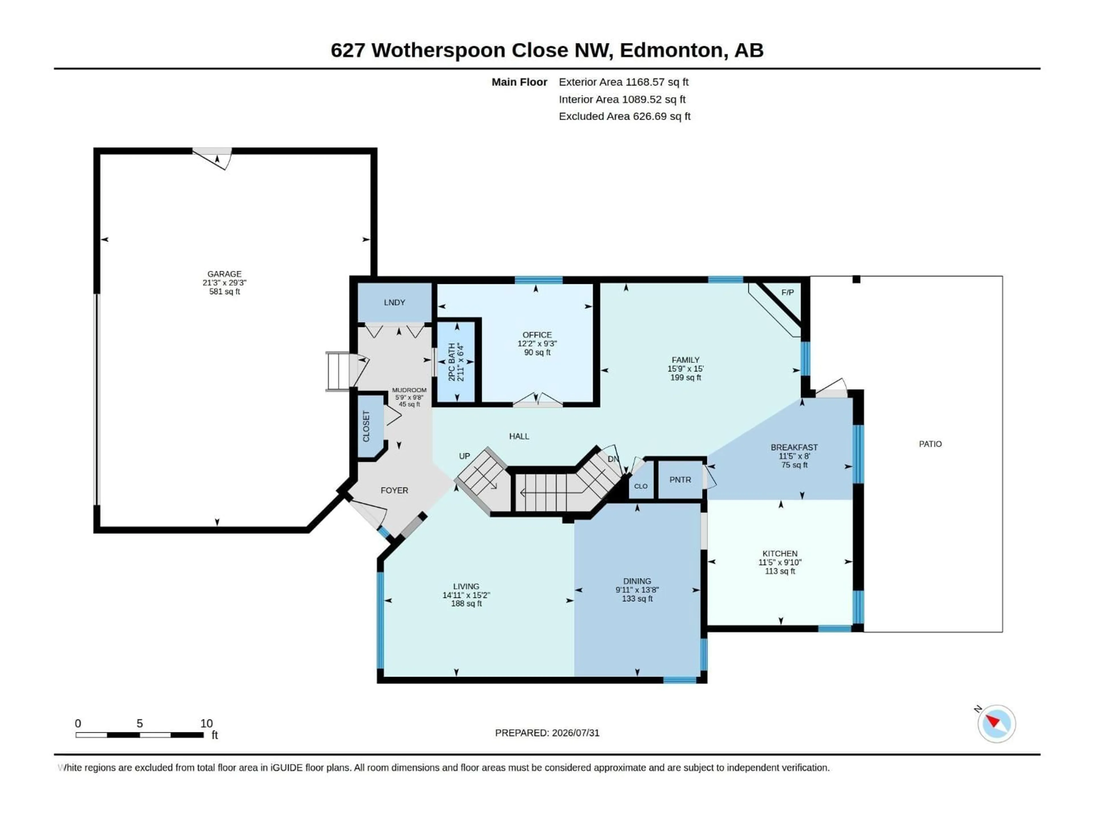 Floor plan for 627 WOTHERSPOON CL, Edmonton Alberta T6M2K2