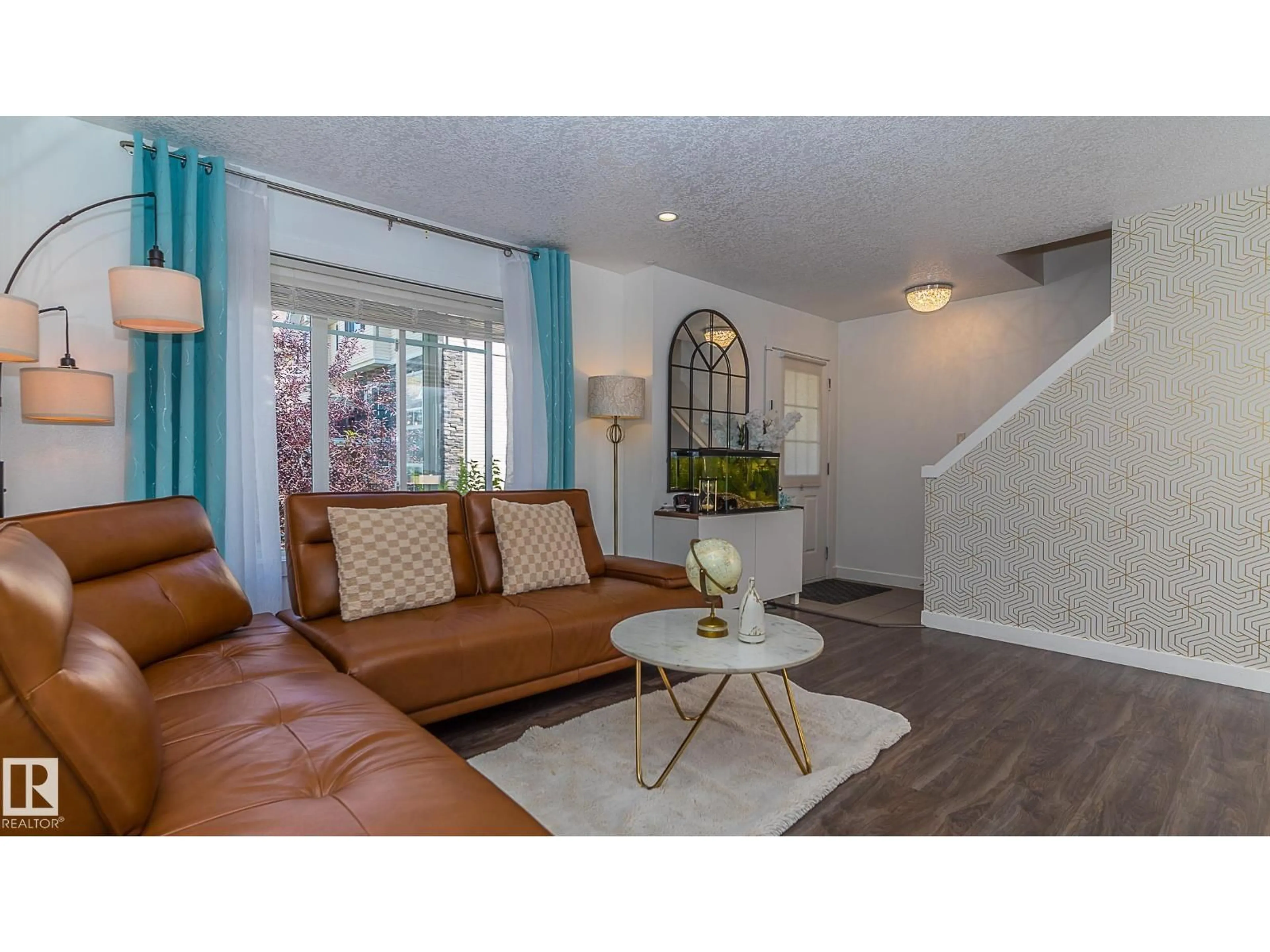 Living room with furniture, wood/laminate floor for #13 - 7289 SOUTH TERWILLEGAR DR, Edmonton Alberta T6R0N5