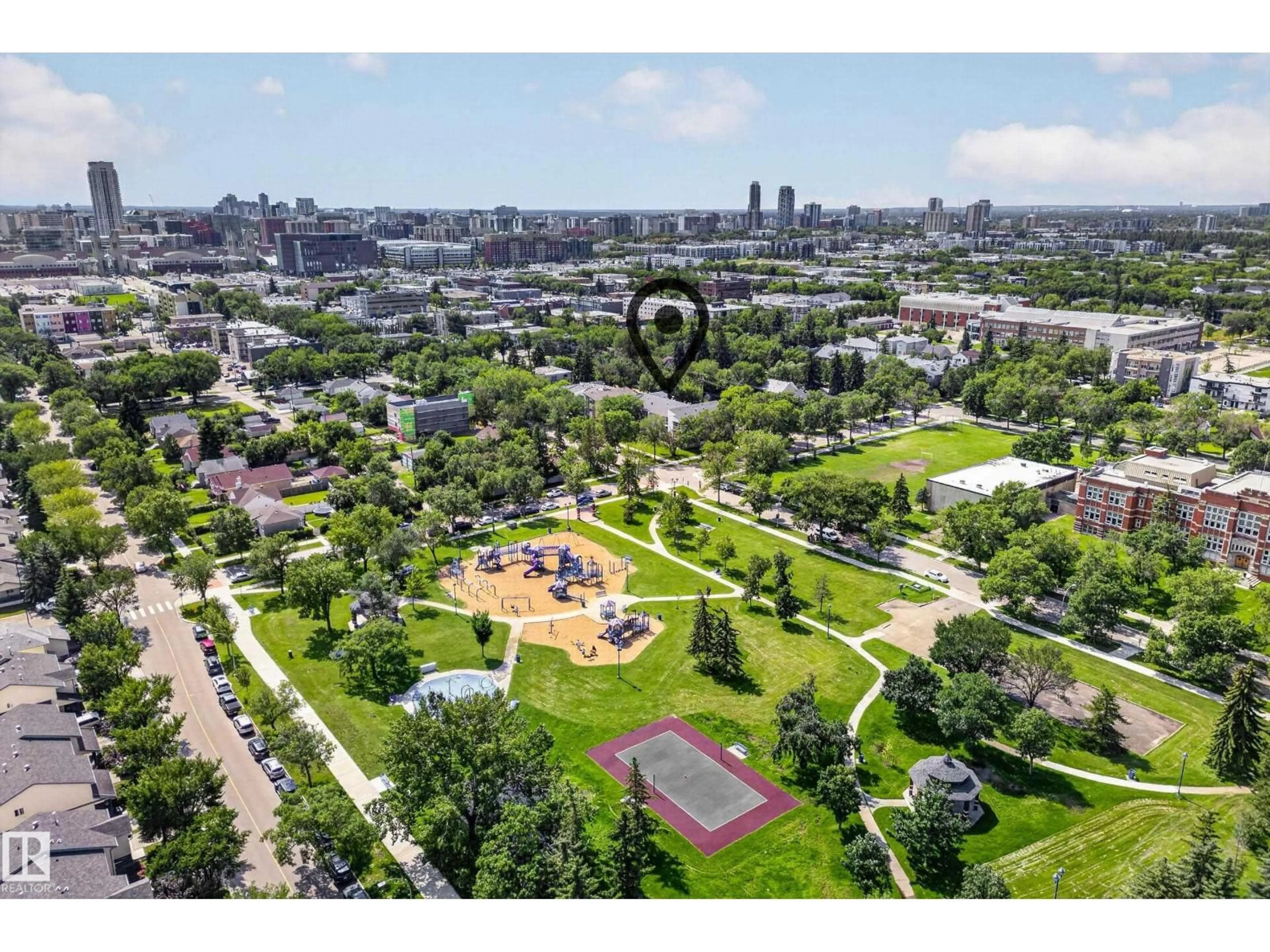 A pic from outside/outdoor area/front of a property/back of a property/a pic from drone, city buildings view from balcony for 206 - 10842 107 ST NW, Edmonton Alberta T5H2Z3