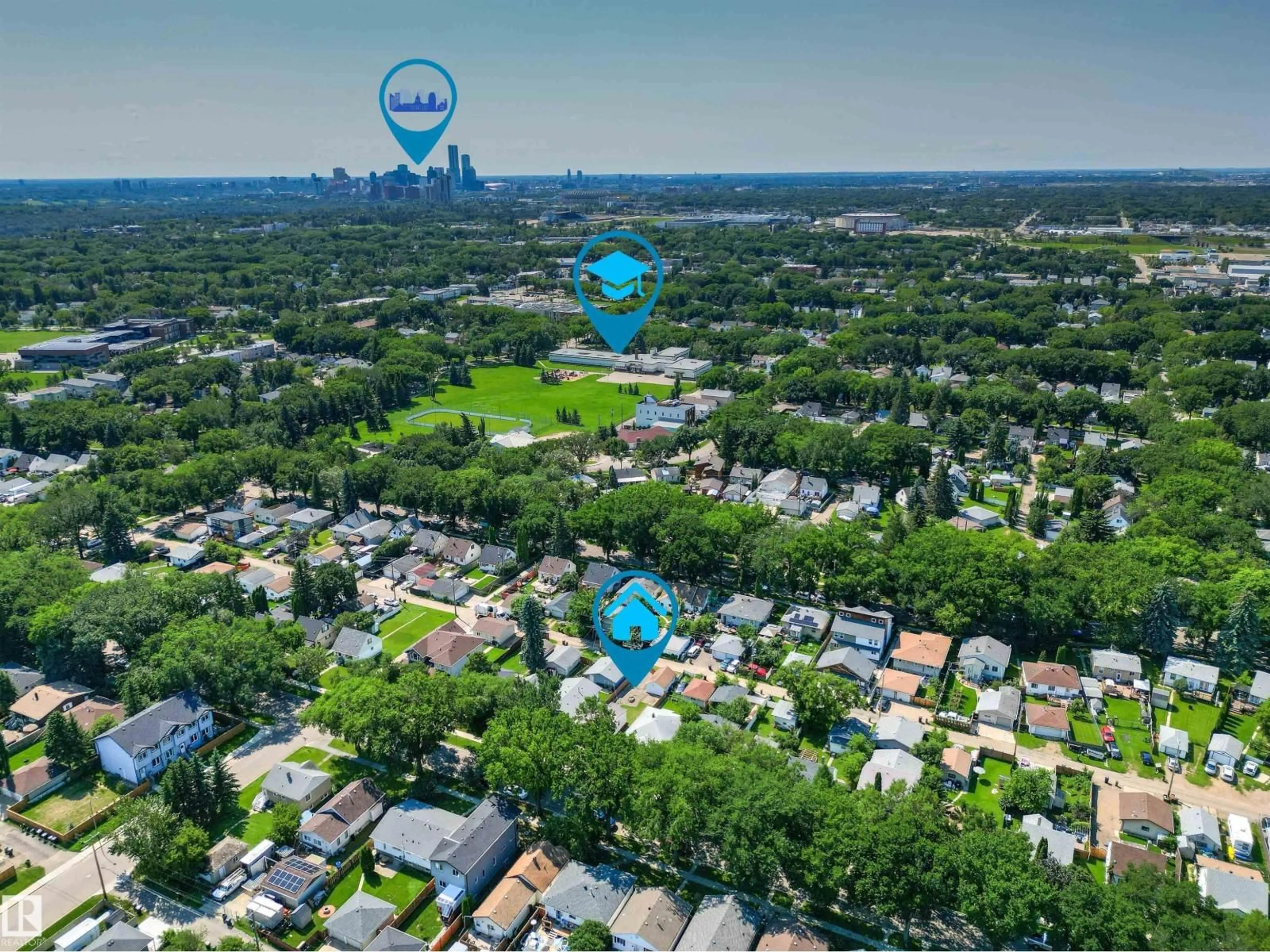 A pic from outside/outdoor area/front of a property/back of a property/a pic from drone, city buildings view from balcony for NW - 12014 58 ST, Edmonton Alberta T5W3X3