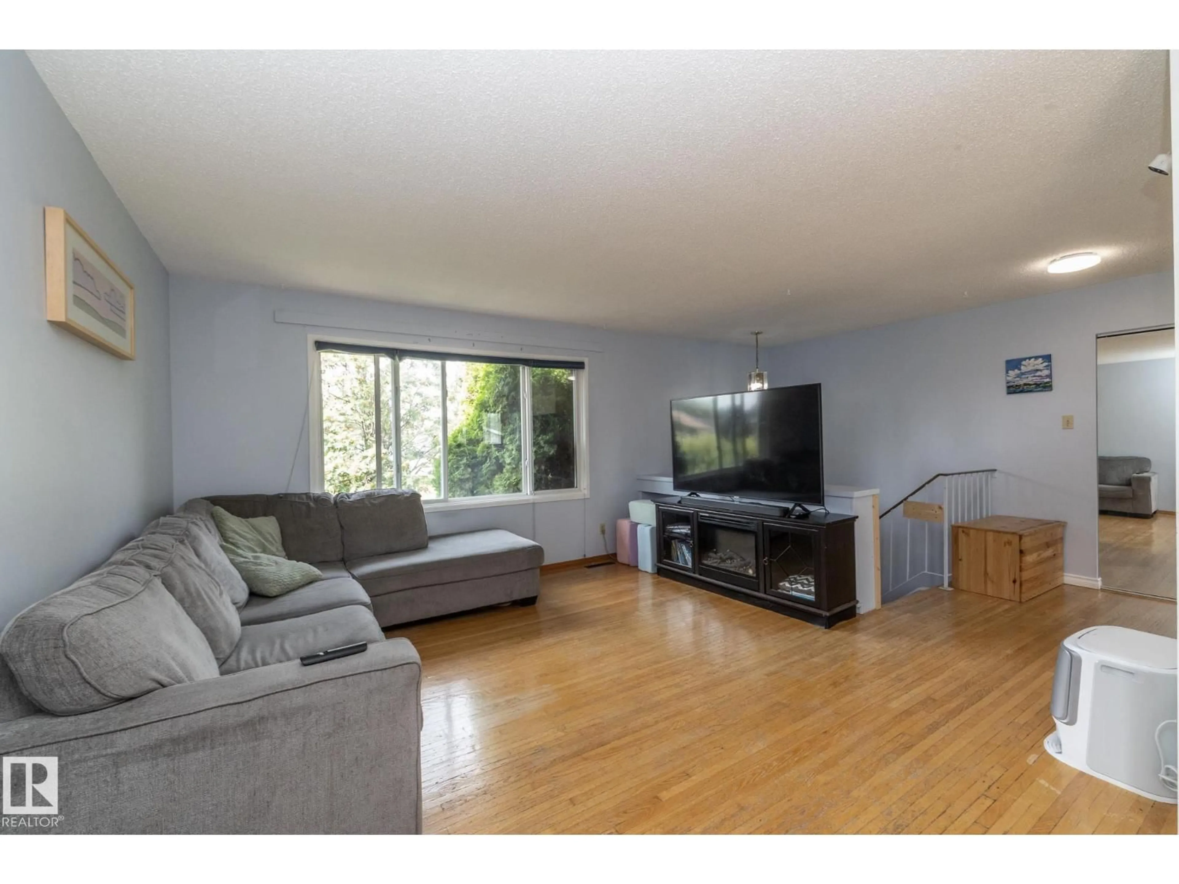 Living room with furniture, wood/laminate floor for NW - 14215 78 ST, Edmonton Alberta T5C1H4