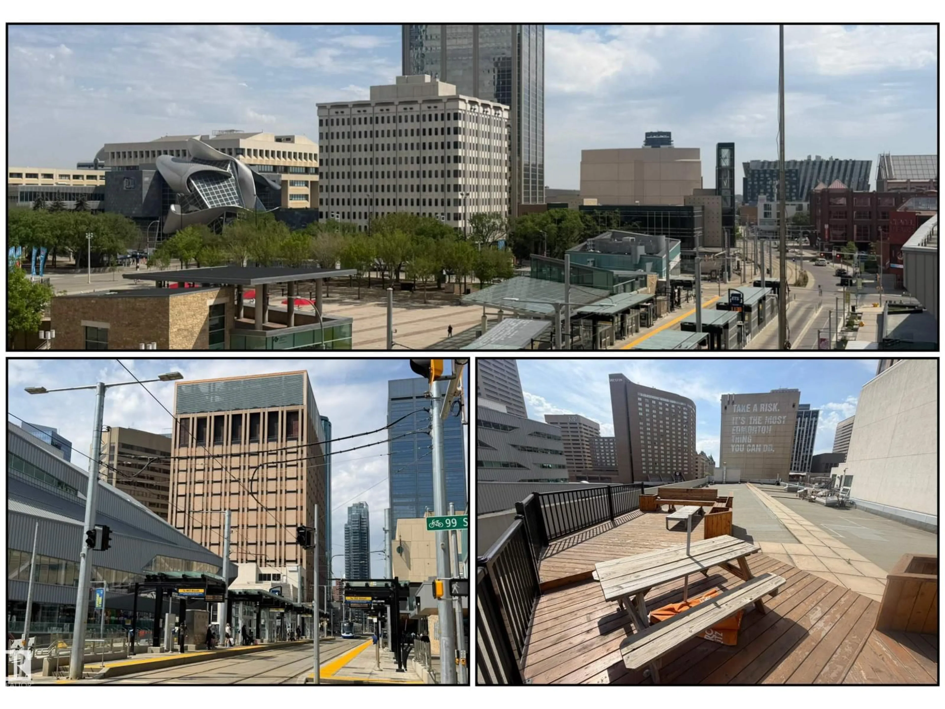 A pic from outside/outdoor area/front of a property/back of a property/a pic from drone, city buildings view from balcony for #401 - 10009 102 AV, Edmonton Alberta T5J5B6