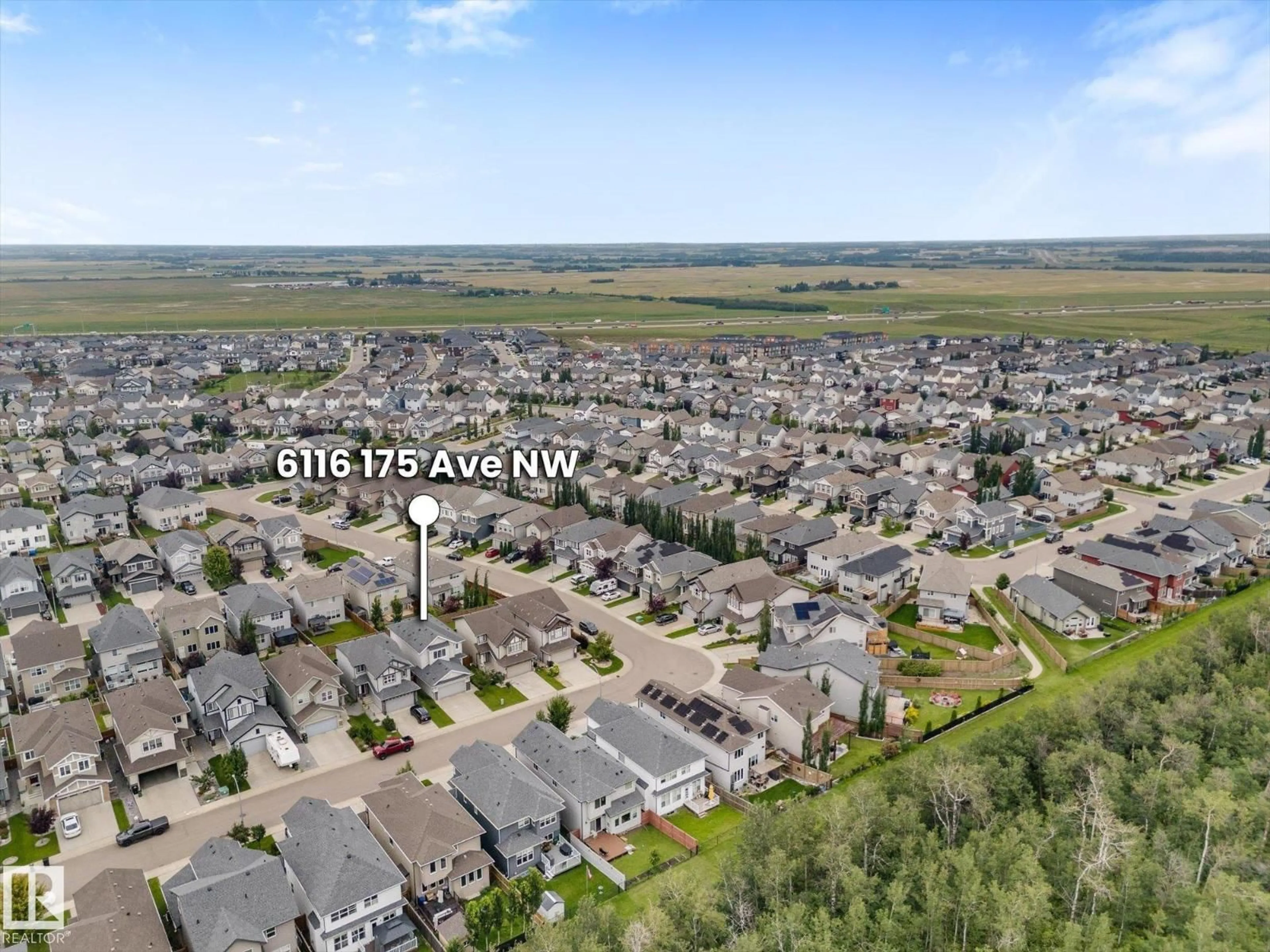A pic from outside/outdoor area/front of a property/back of a property/a pic from drone, water/lake/river/ocean view for NW - 6116 175 AV, Edmonton Alberta T5Y3N7