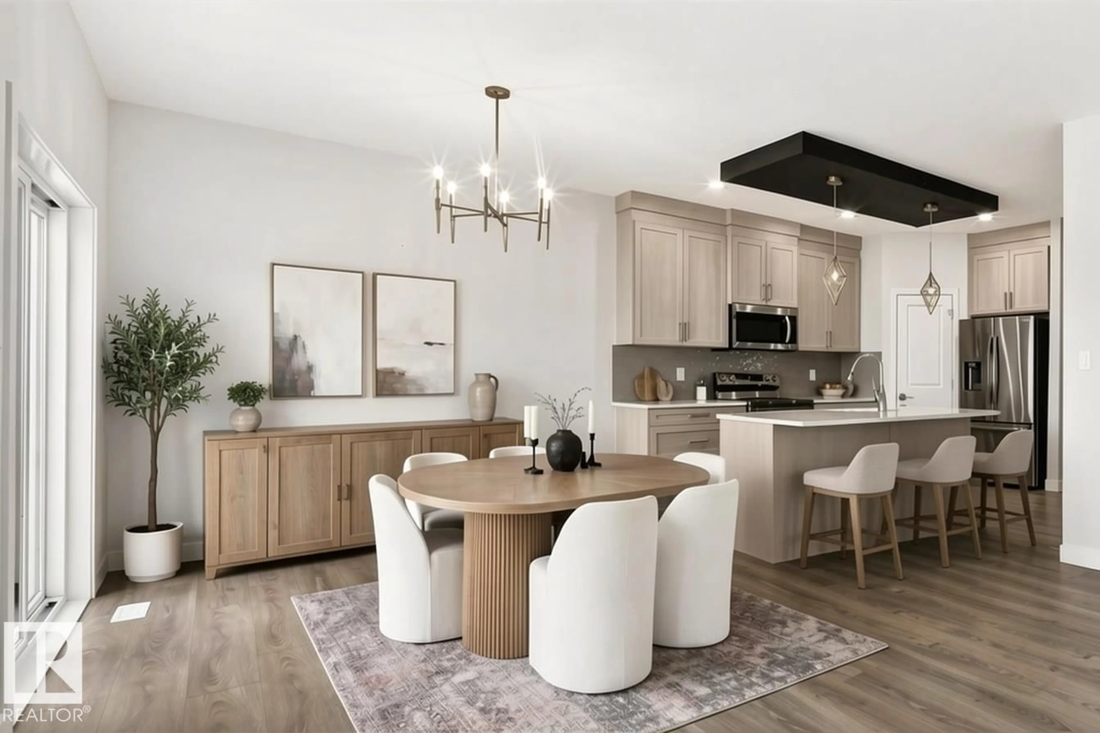 Open concept kitchen, wood/laminate floor for SW - 8823 CARSON WY, Edmonton Alberta T6W4M9