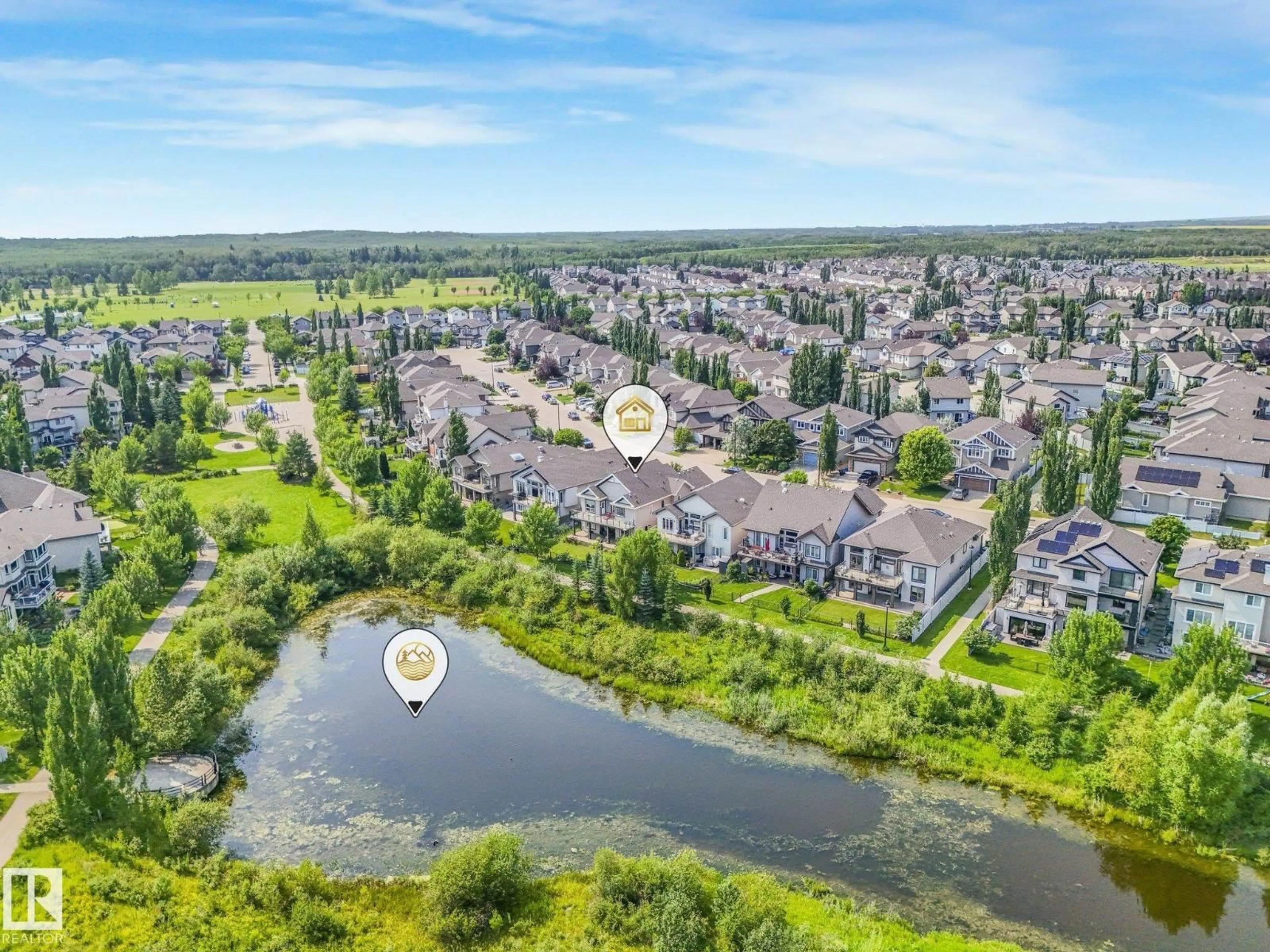A pic from outside/outdoor area/front of a property/back of a property/a pic from drone, water/lake/river/ocean view for 876 HODGINS RD, Edmonton Alberta T6M0K8