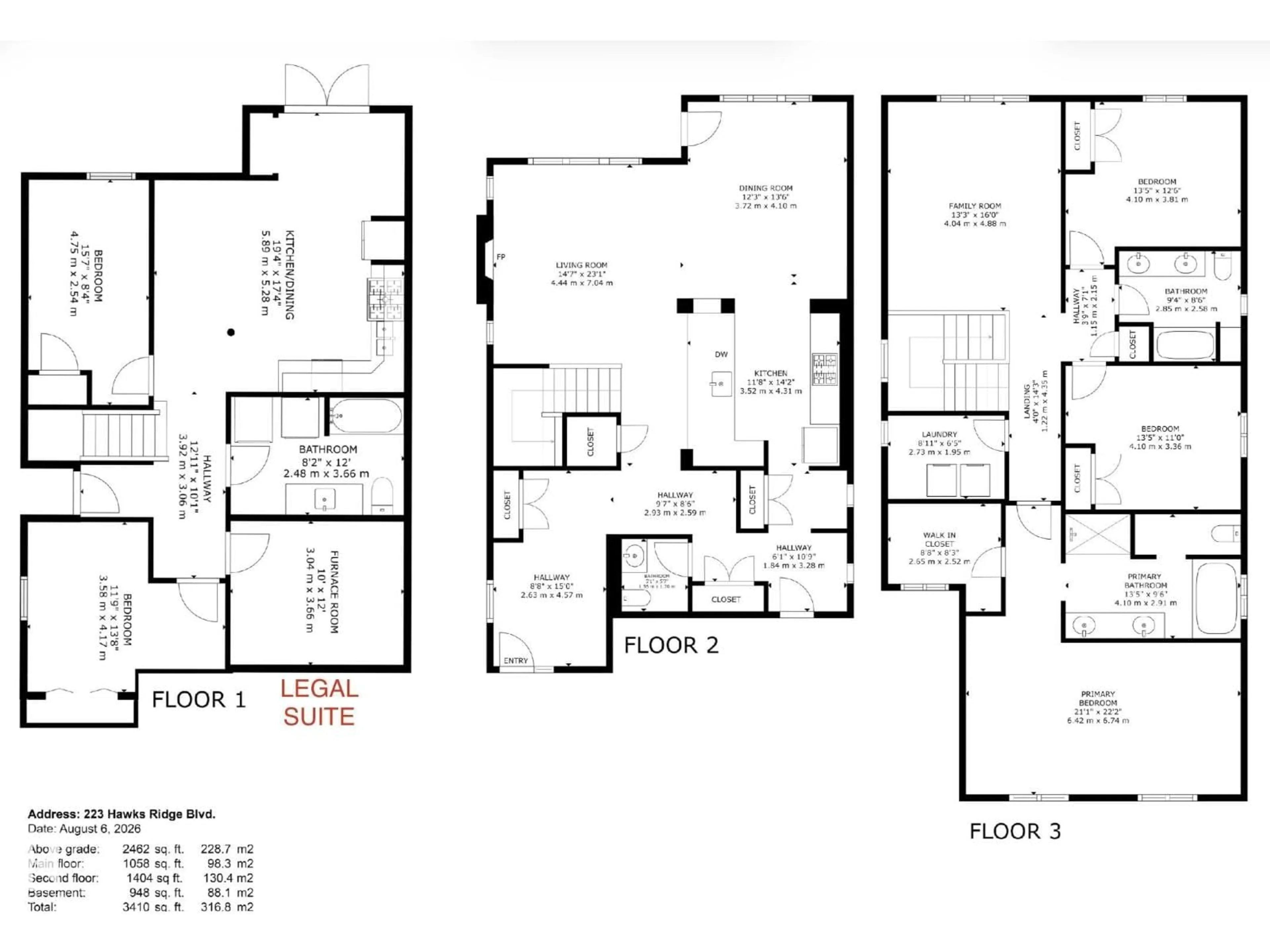 Floor plan for 223 HAWKS RIDGE BV, Edmonton Alberta T5S0M1