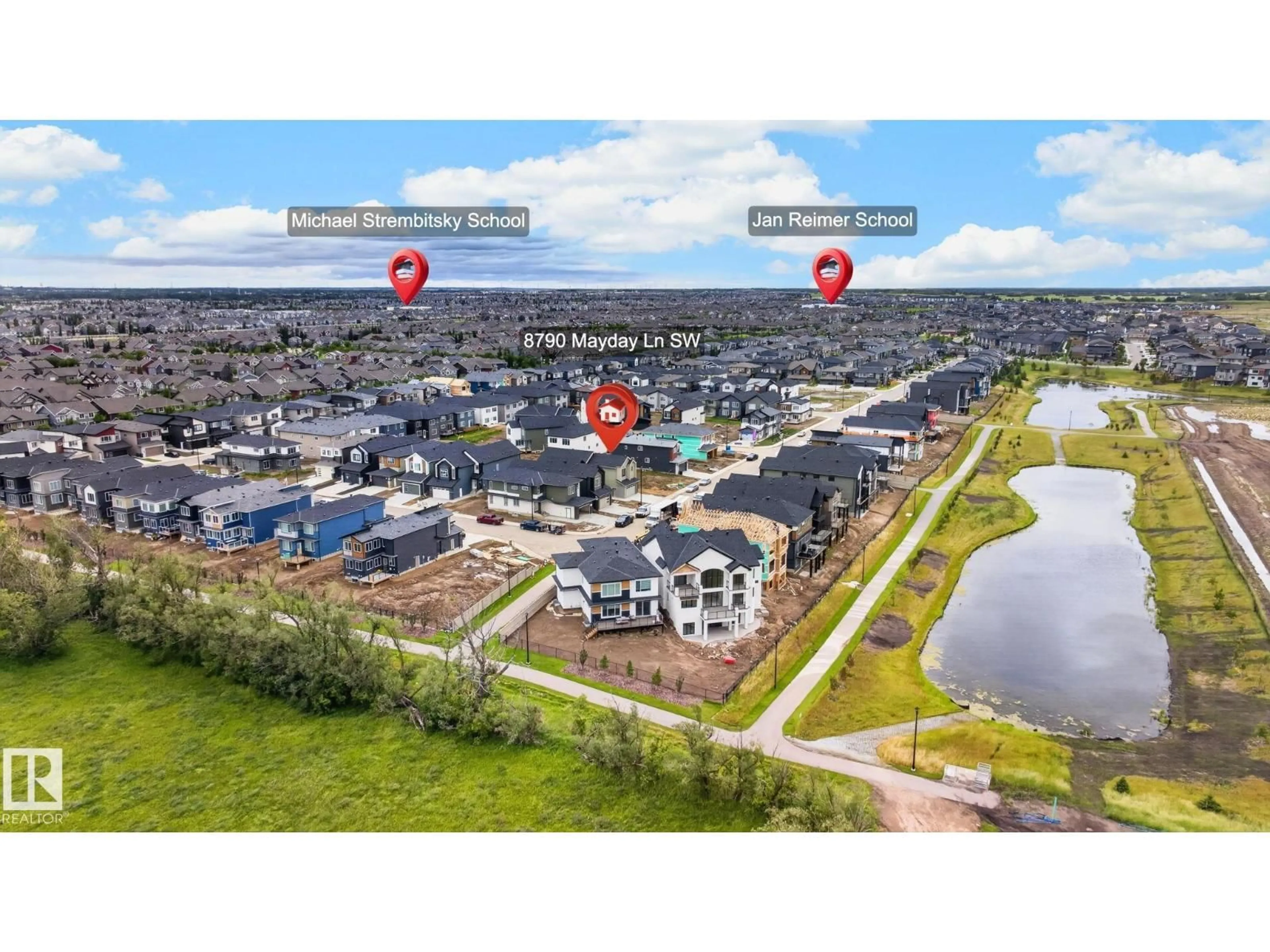 A pic from outside/outdoor area/front of a property/back of a property/a pic from drone, street for 8790 MAYDAY LN, Edmonton Alberta T6X3G1