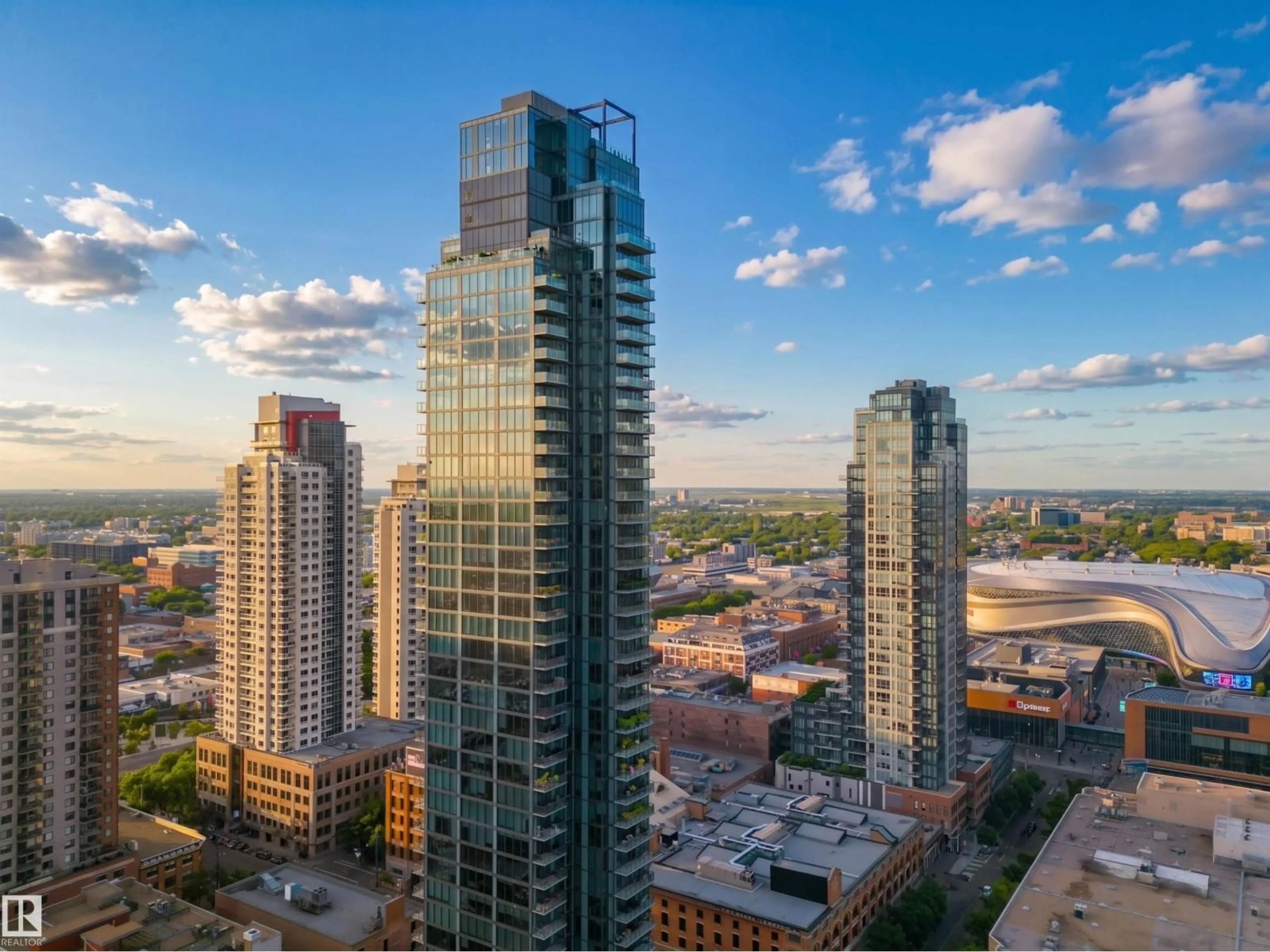 A pic from outside/outdoor area/front of a property/back of a property/a pic from drone, city buildings view from balcony for 10180 - 2804 103 ST NW, Edmonton Alberta T5J0L1