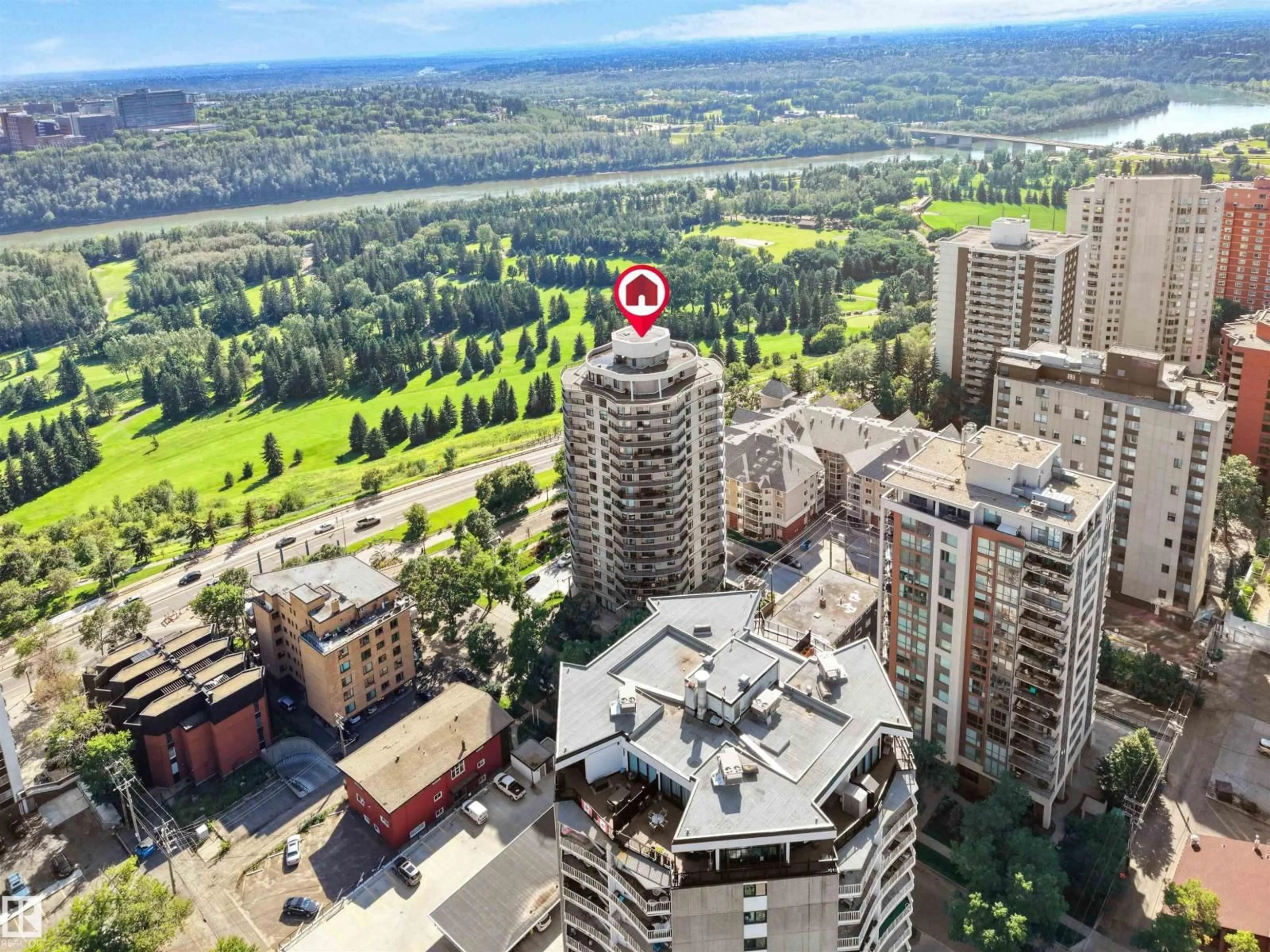 A pic from outside/outdoor area/front of a property/back of a property/a pic from drone, city buildings view from balcony for #701 - 11710 100 AV, Edmonton Alberta T5K2G3