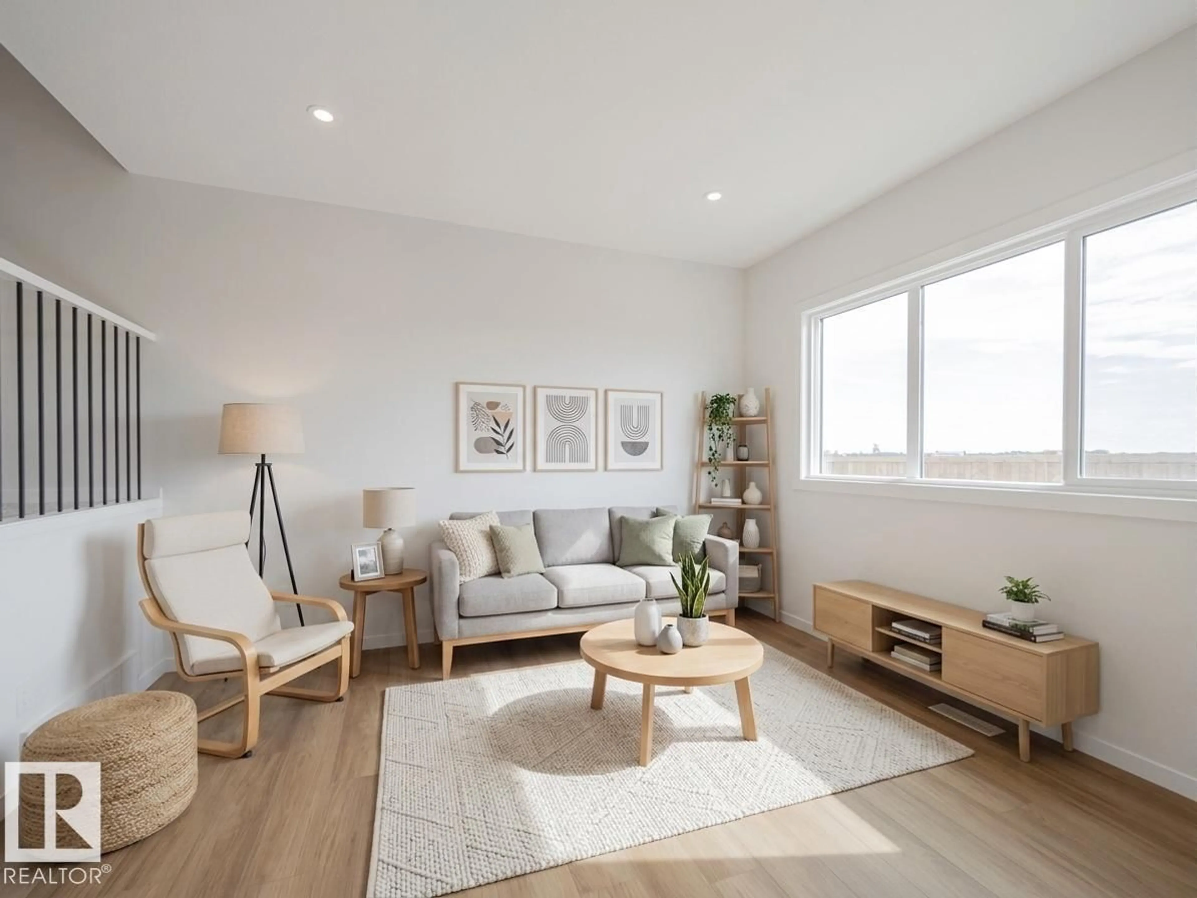Living room with furniture, wood/laminate floor for NW - 2234 194A ST, Edmonton Alberta T6M3J2