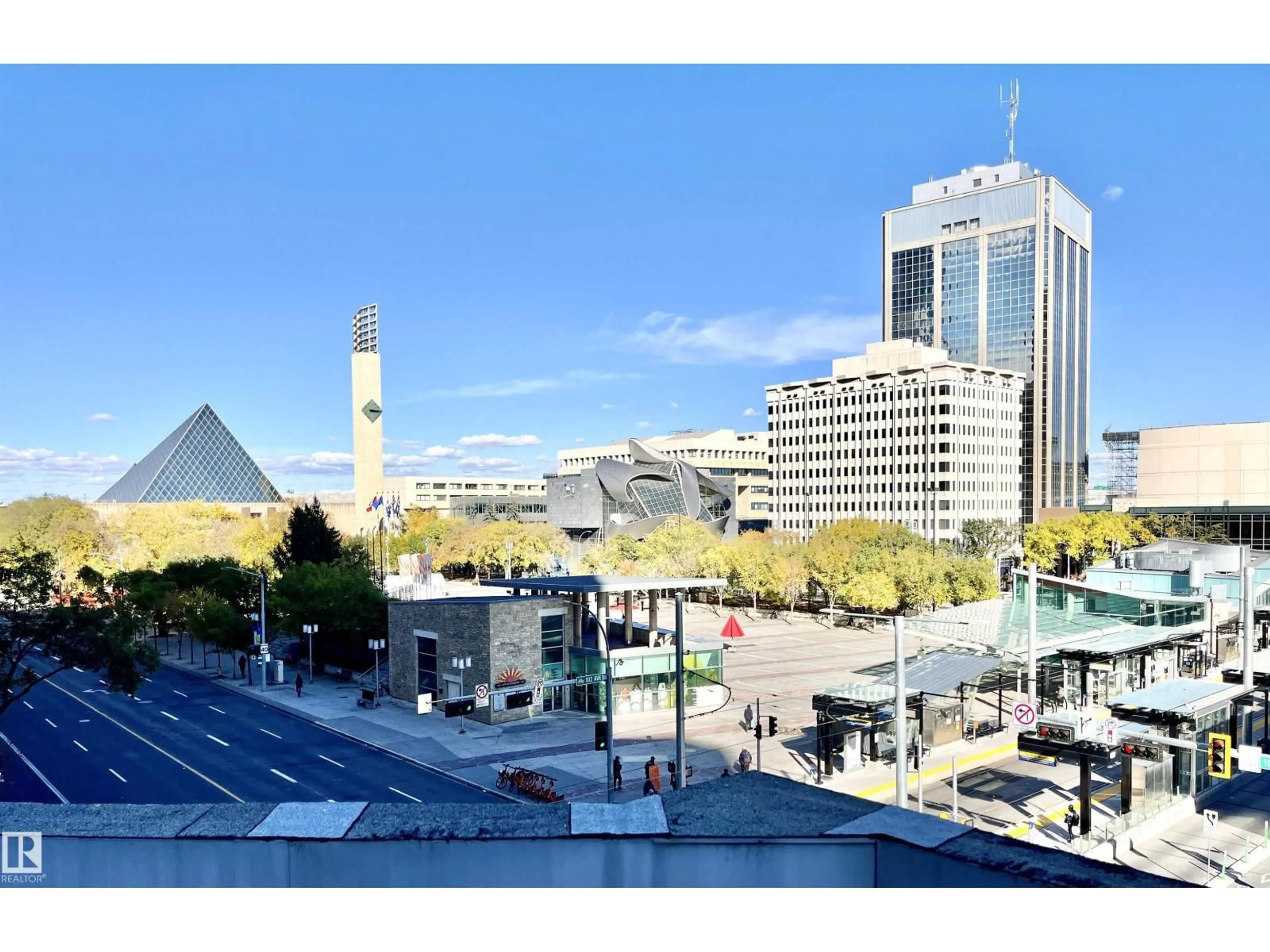 A pic from outside/outdoor area/front of a property/back of a property/a pic from drone, city buildings view from balcony for #212 - 10009 102 AV, Edmonton Alberta T5J5B6