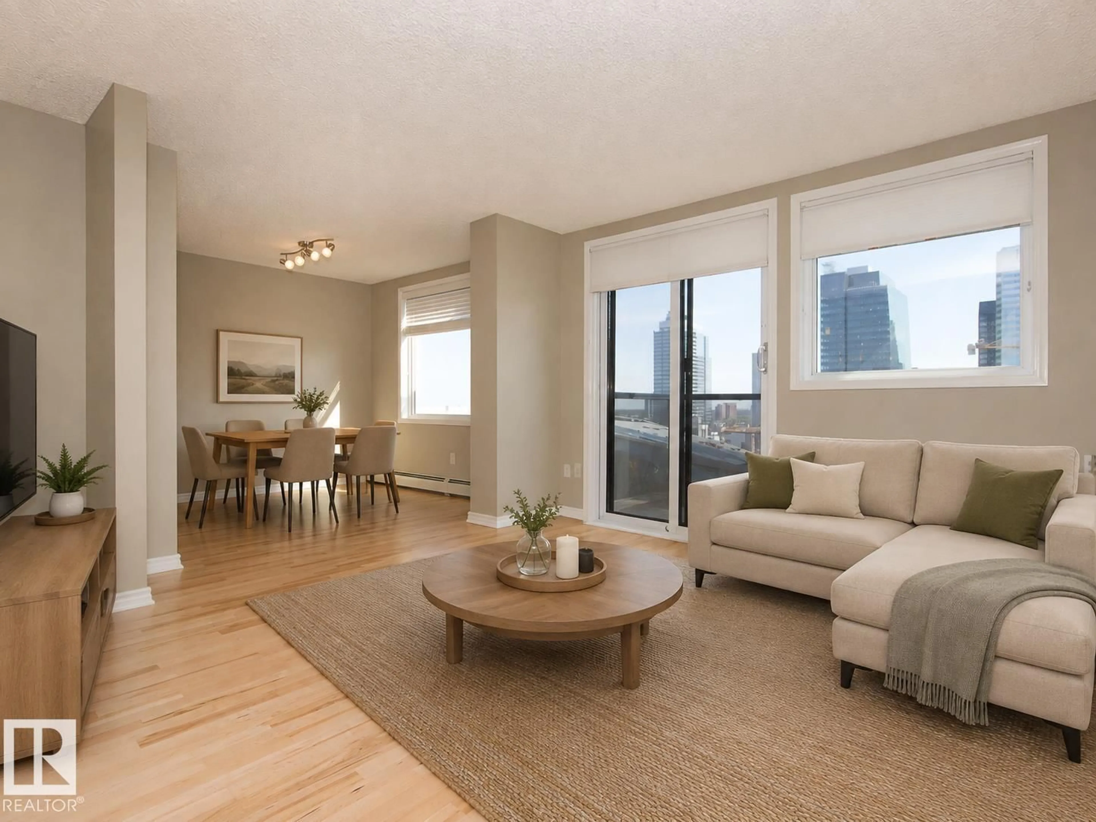 Living room with furniture, wood/laminate floor for 10303 - 1806 105 ST NW, Edmonton Alberta T5J5G3