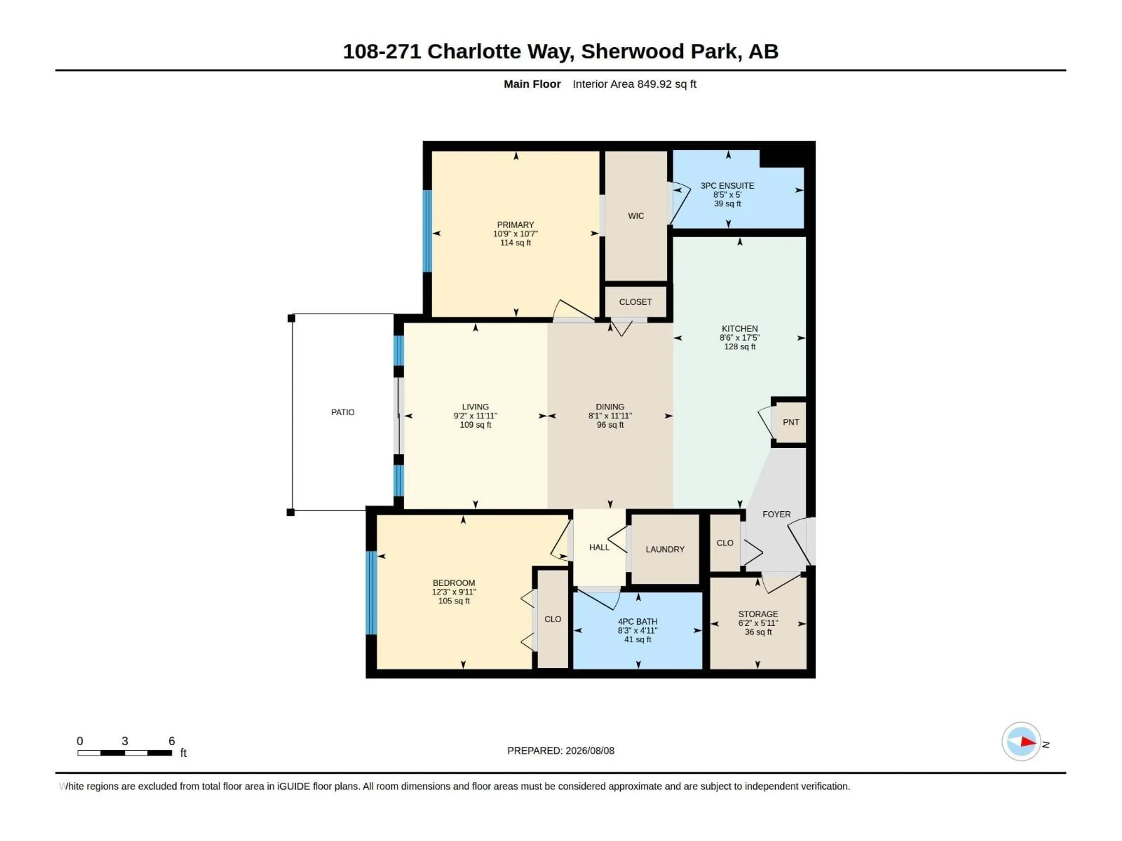 Floor plan for #108 - 271 CHARLOTTE WY, Sherwood Park Alberta T8H0N9