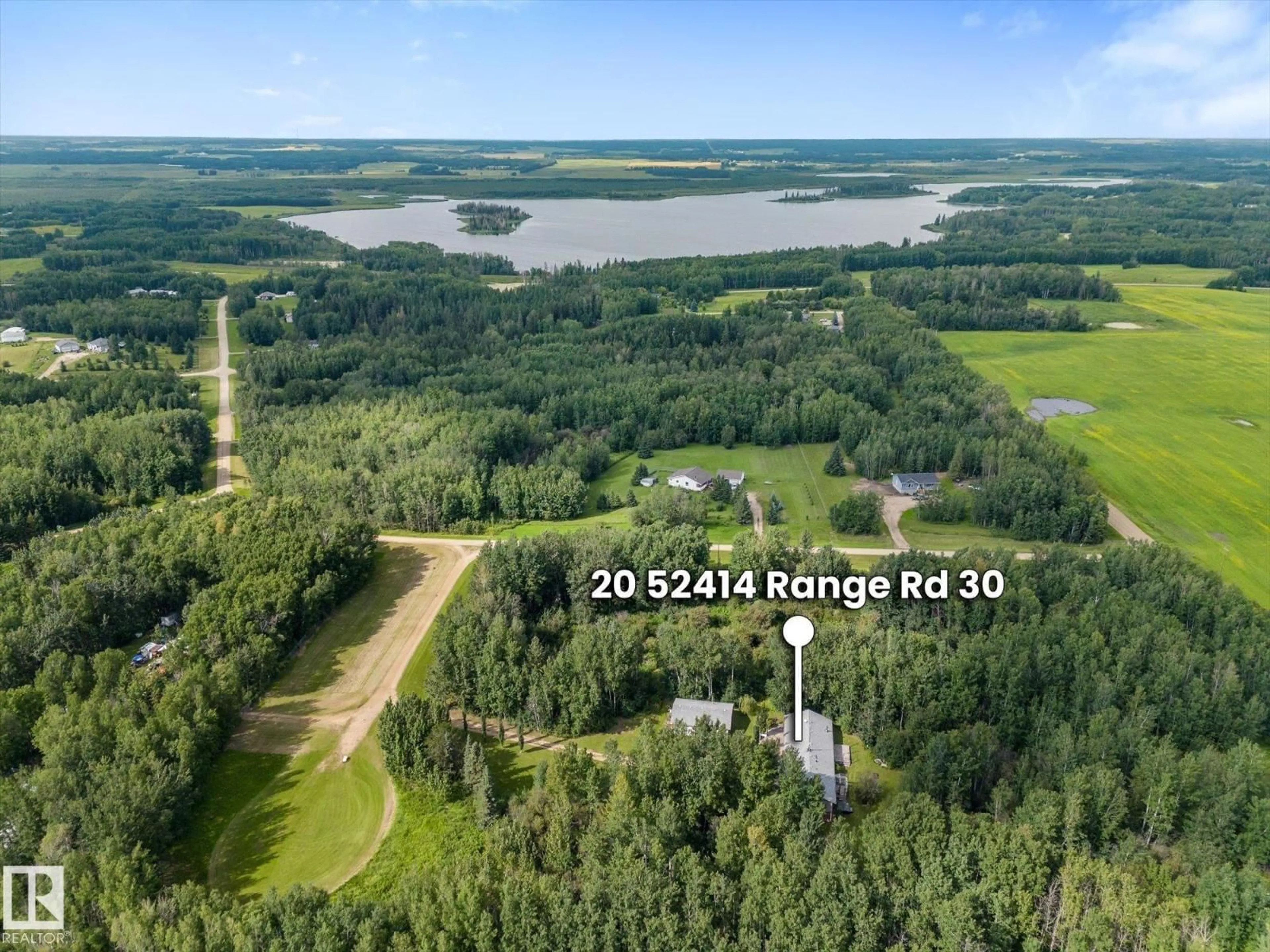 A pic from outside/outdoor area/front of a property/back of a property/a pic from drone, water/lake/river/ocean view for 52414 - 20 RGE ROAD 30, Rural Parkland County Alberta T7Y2M5