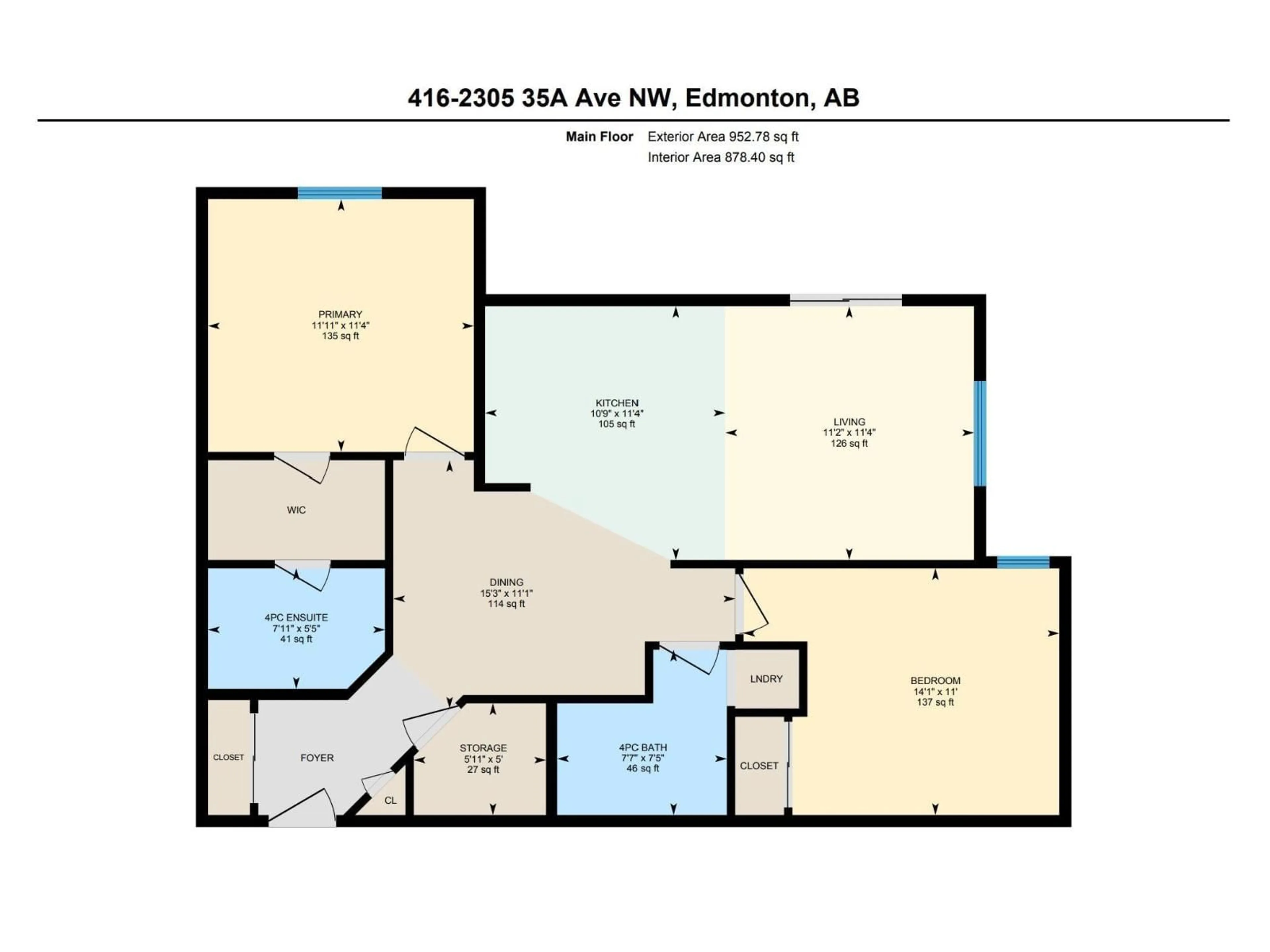 Floor plan for #416 - 2305 35A AV, Edmonton Alberta T6T1Z2