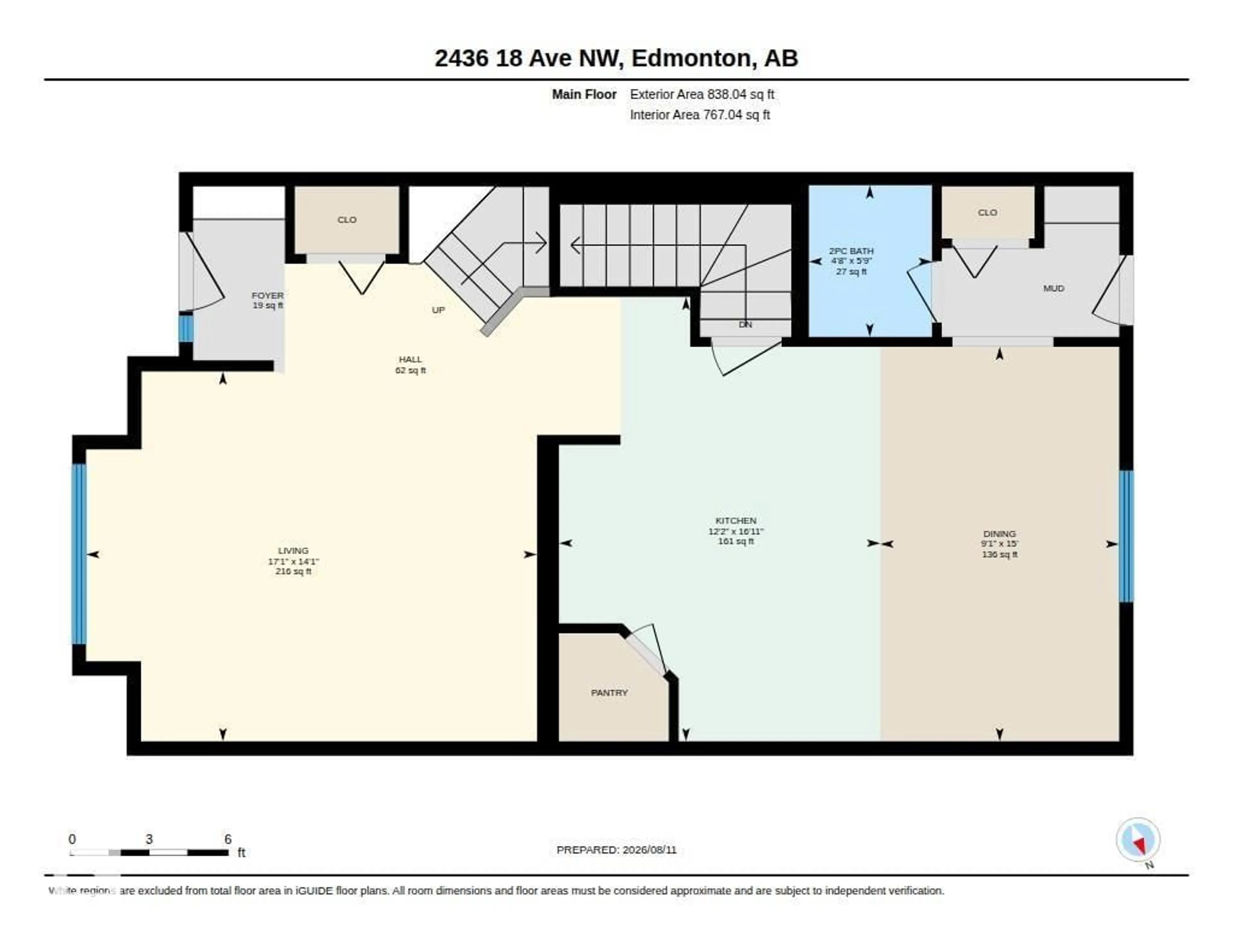 Floor plan for 2436 18 AV, Edmonton Alberta T6T2G7