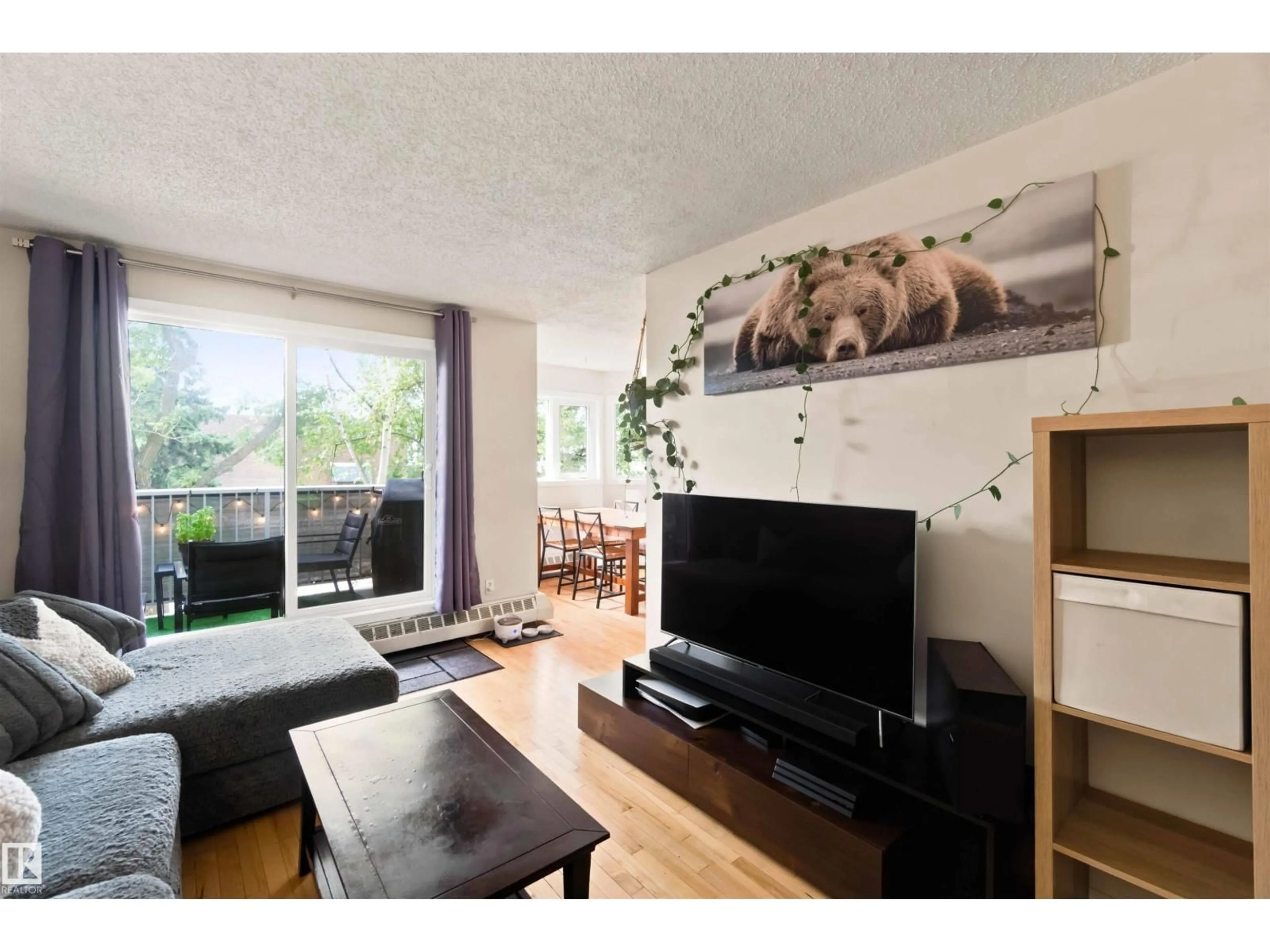 Living room with furniture, wood/laminate floor for #201 - 10504 77 AV, Edmonton Alberta T6E1N1