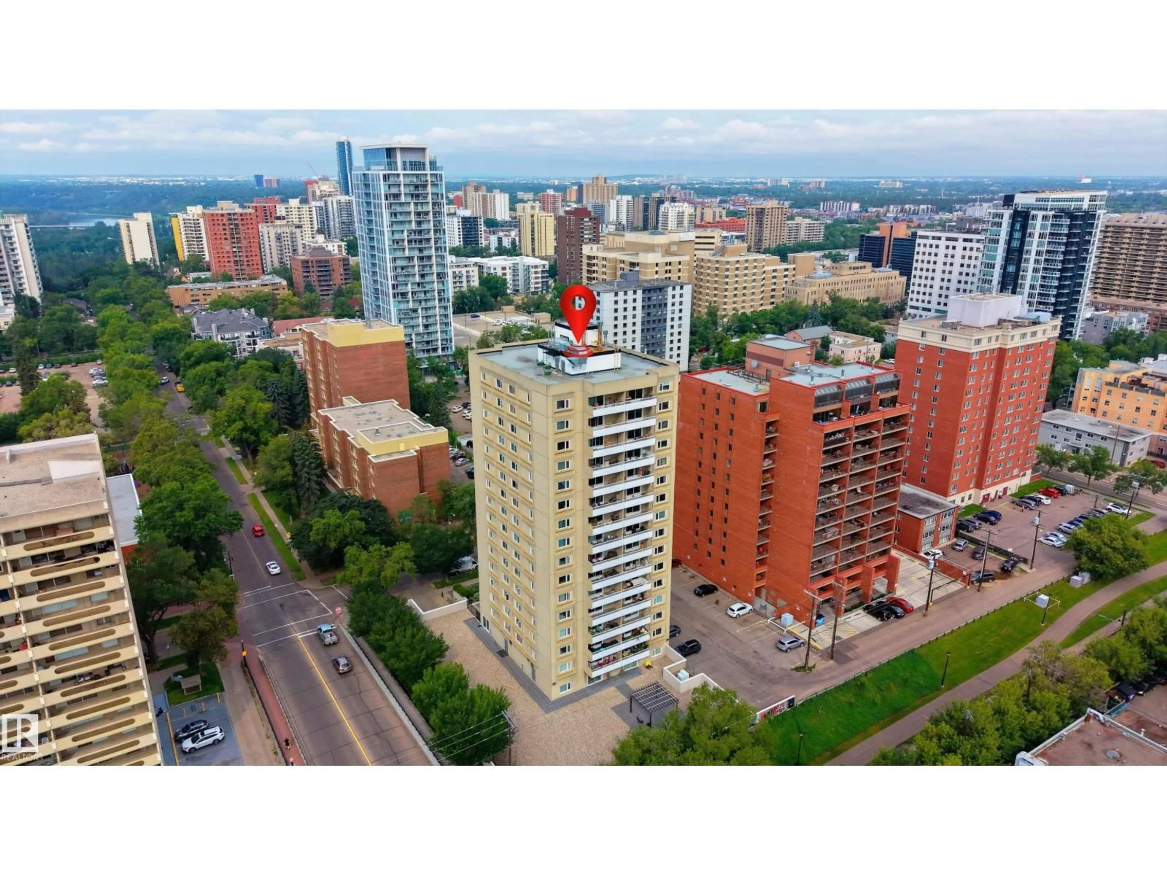 A pic from outside/outdoor area/front of a property/back of a property/a pic from drone, city buildings view from balcony for 9909 - 1101 110 ST, Edmonton Alberta T5K2E5