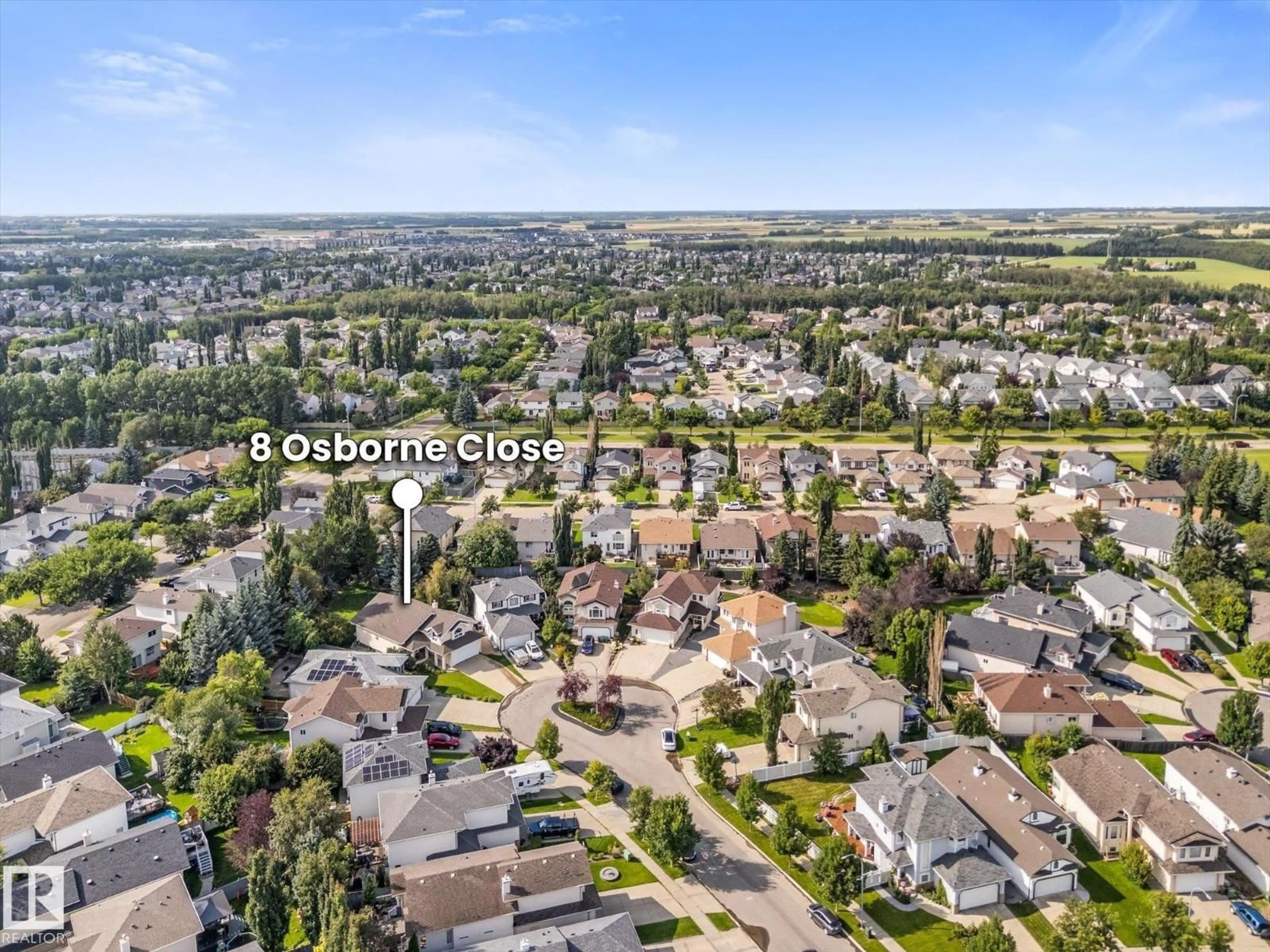 A pic from outside/outdoor area/front of a property/back of a property/a pic from drone, street for 8 OSBORNE CL, St. Albert Alberta T8N6T1