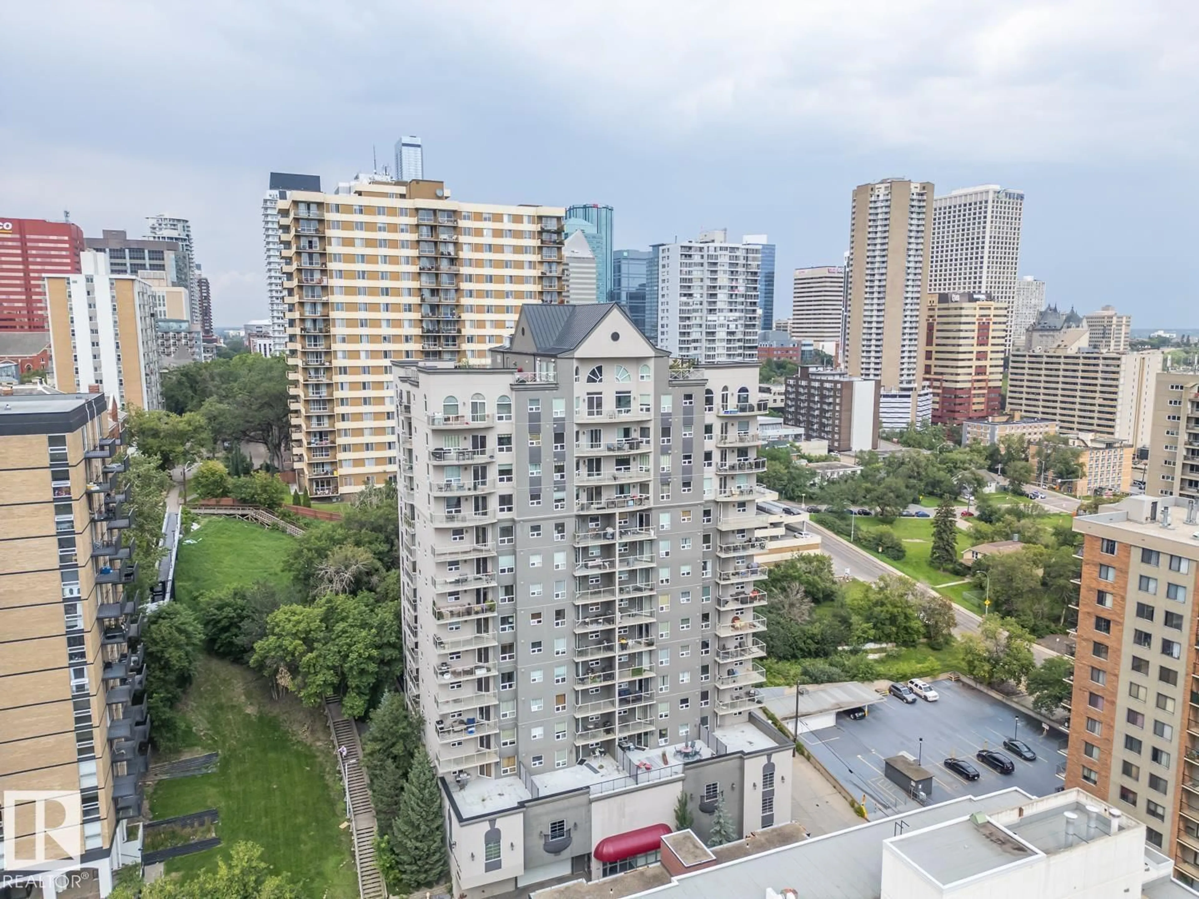 A pic from outside/outdoor area/front of a property/back of a property/a pic from drone, city buildings view from balcony for 701 - 9819 104 ST, Edmonton Alberta T5K0Y8