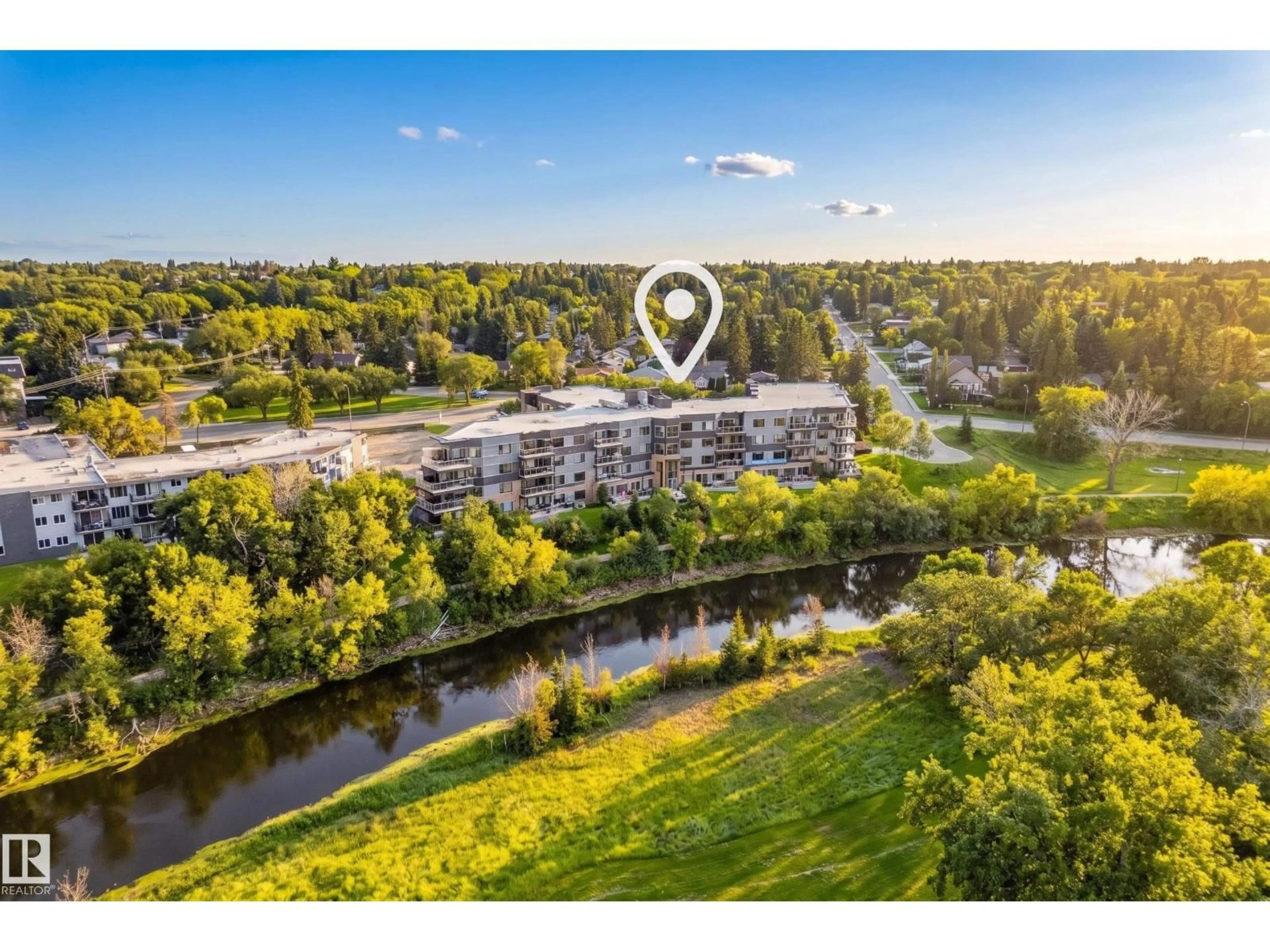 A pic from outside/outdoor area/front of a property/back of a property/a pic from drone, water/lake/river/ocean view for #115 - 115 STURGEON RD, St. Albert Alberta T8N0E8