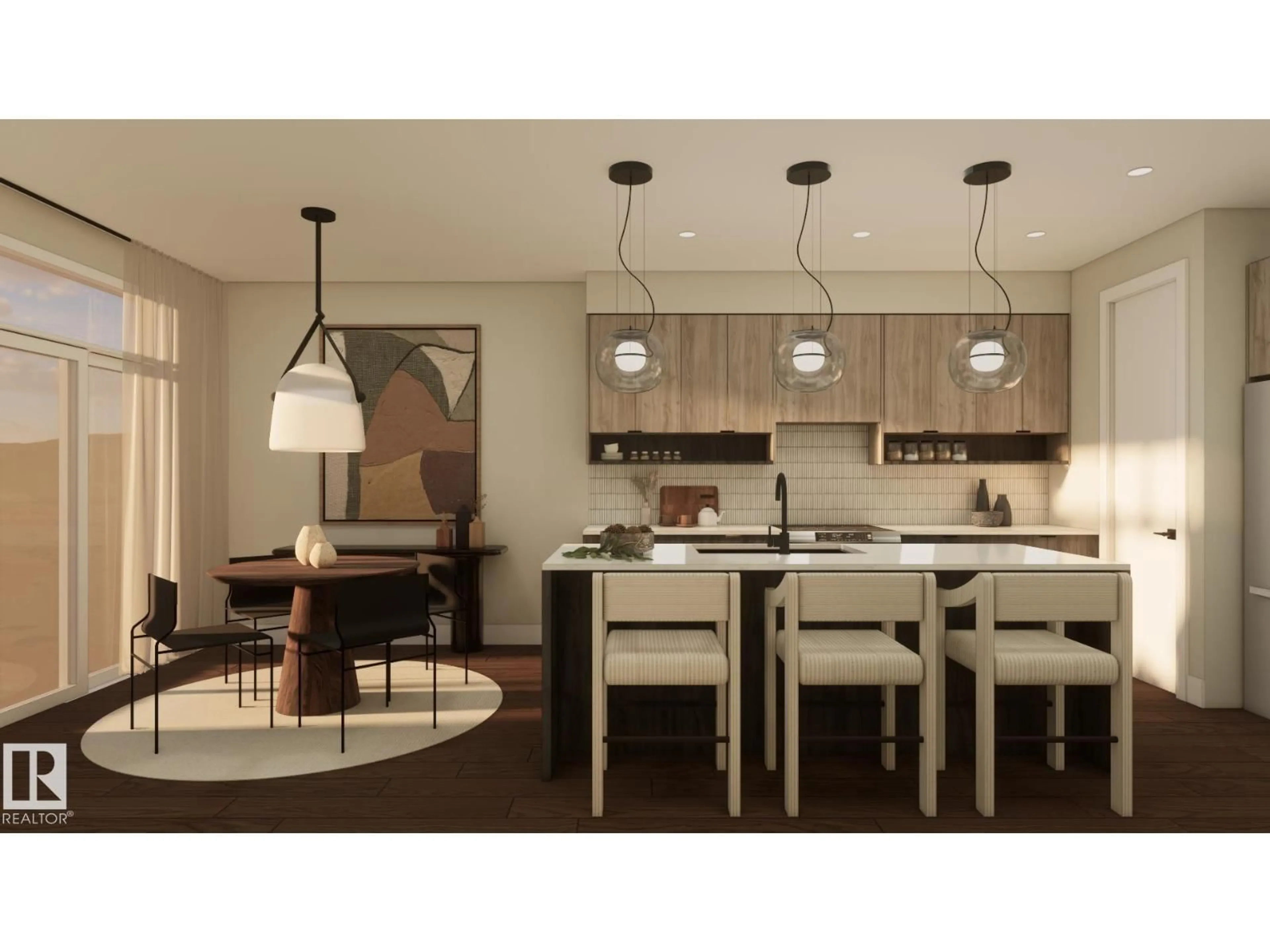 Open concept kitchen, wood/laminate floor for 61 CHEVAL CL, Sherwood Park Alberta T8H2Z3