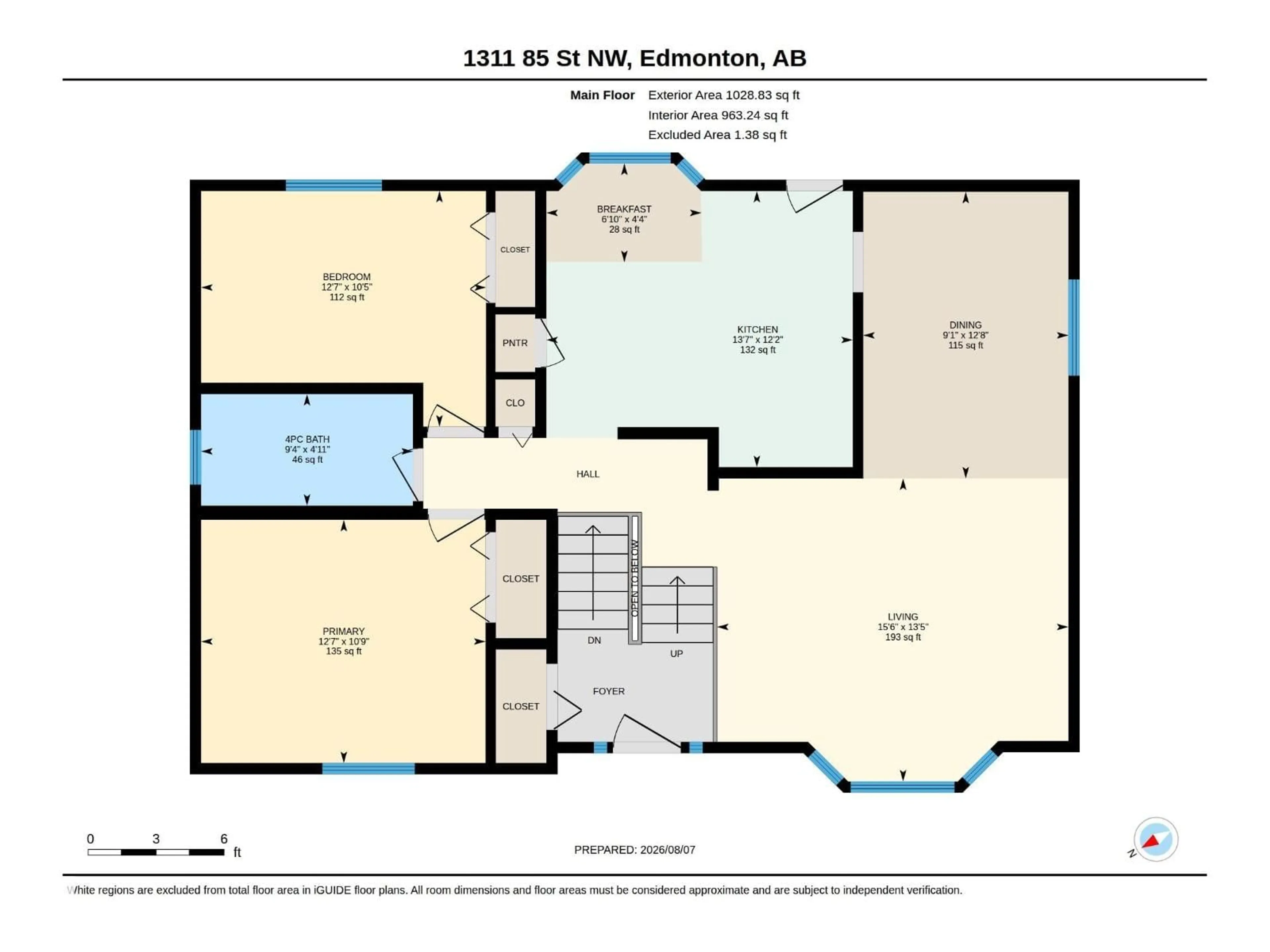Floor plan for 1311 85 ST, Edmonton Alberta T6K1X7