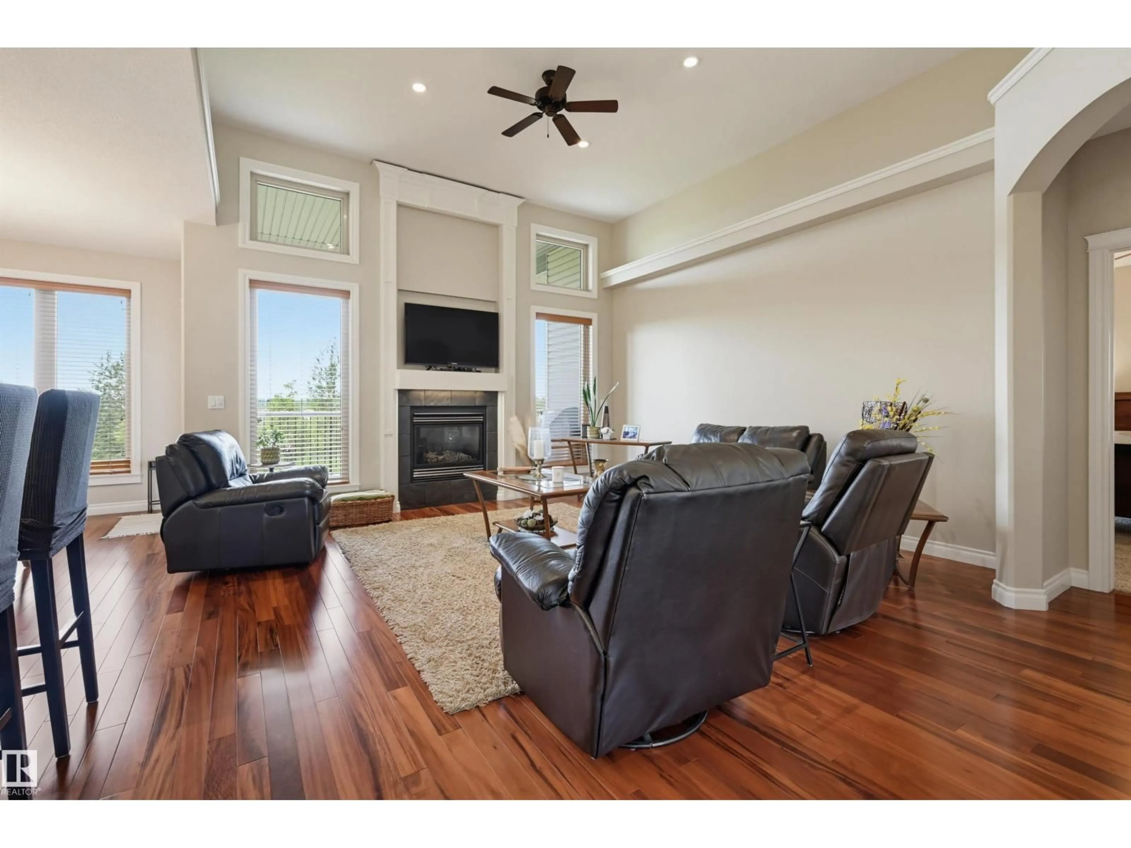 Living room with furniture, wood/laminate floor for 49 DANFIELD PL, Spruce Grove Alberta T7X0A3